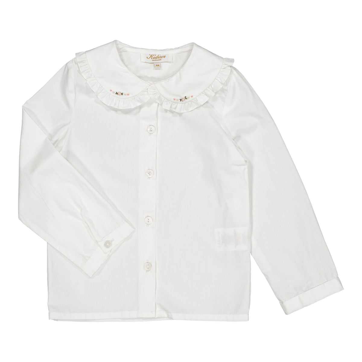 Hélena, girl blouse, in white poplin with pink embroidery