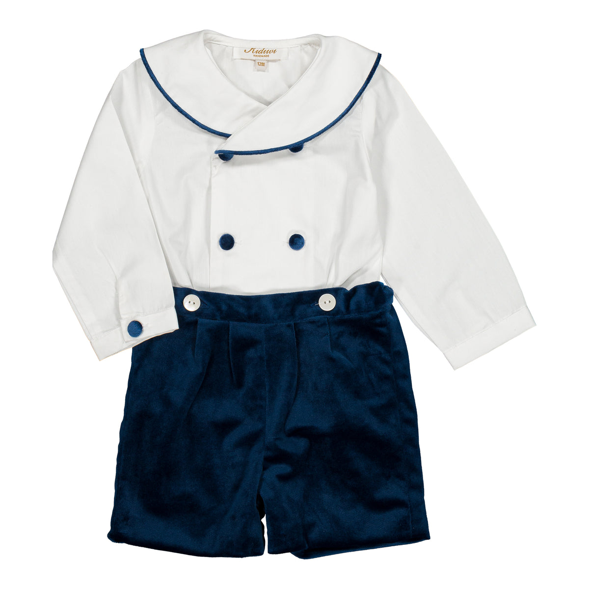 Bartholomé, boy set, in White poplin & Navy velvet