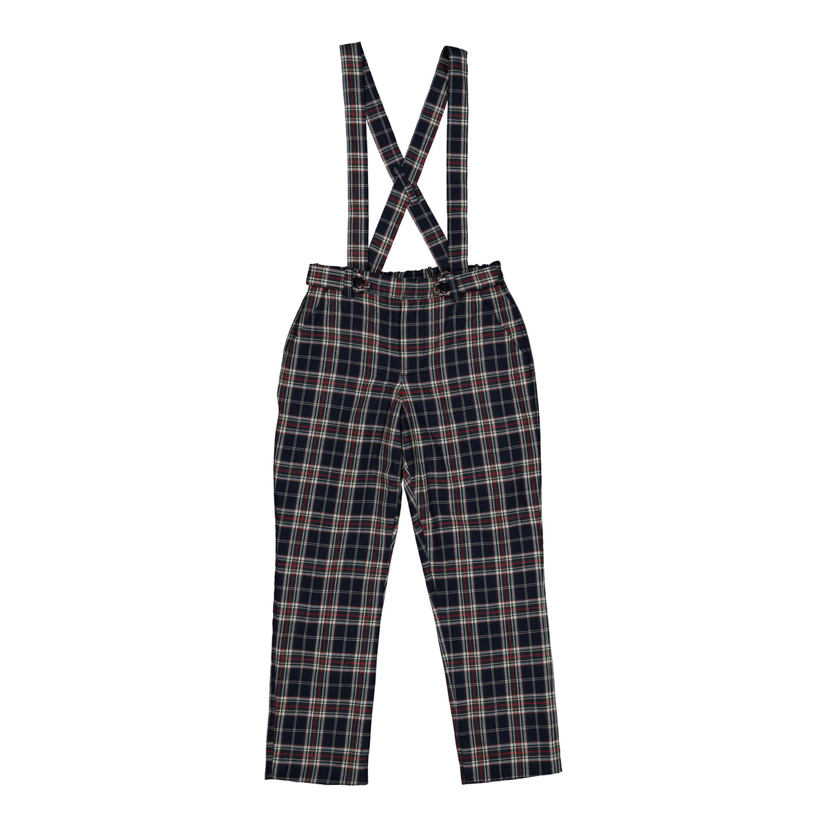 Bertrand, boy trousers, in navy blue and red burgundy tartan