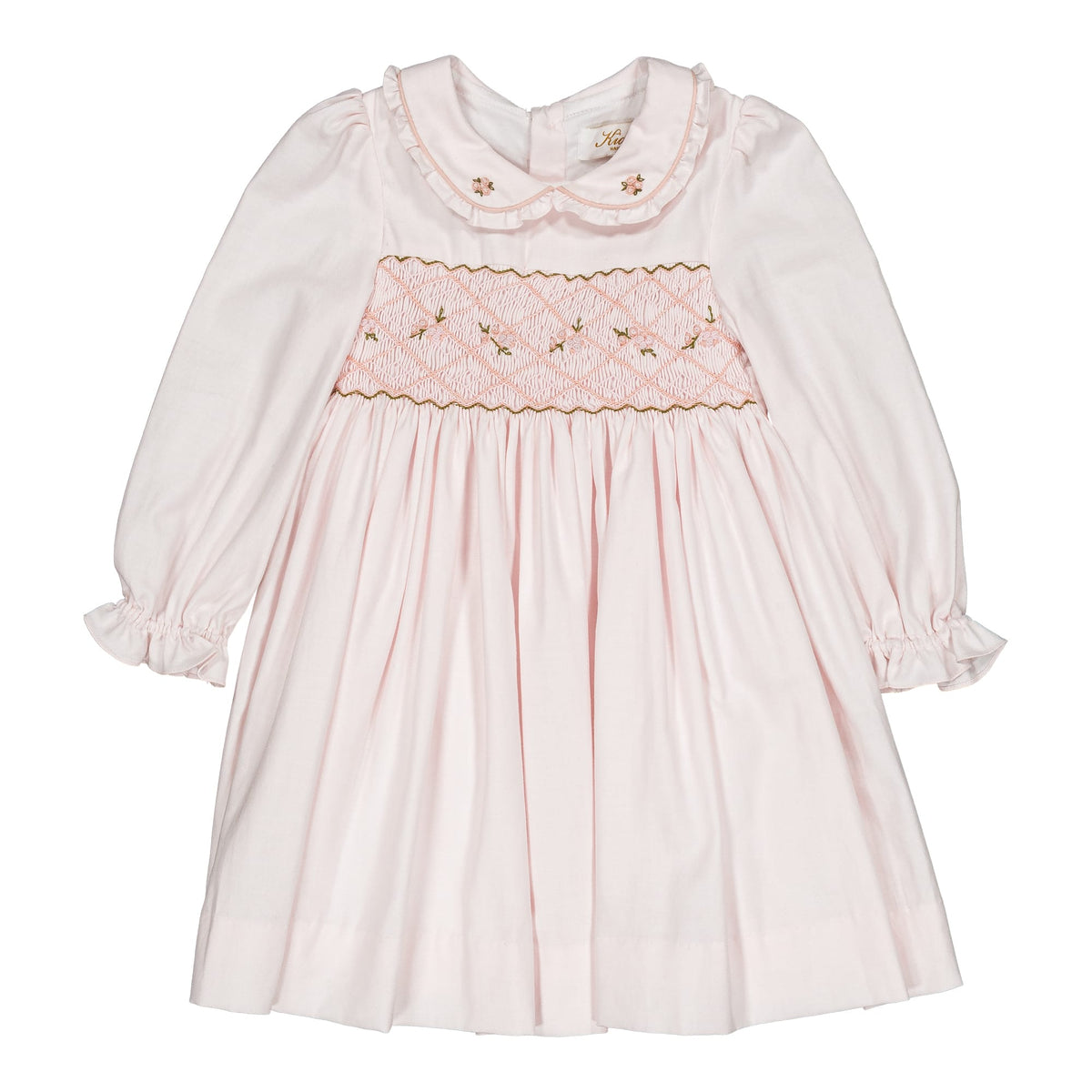 Sybelle ML, smocked girl dress, in Pale pink organic cotton twill
