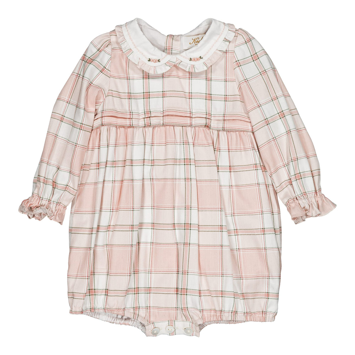 Arlette, girl romper, in Pink tartan