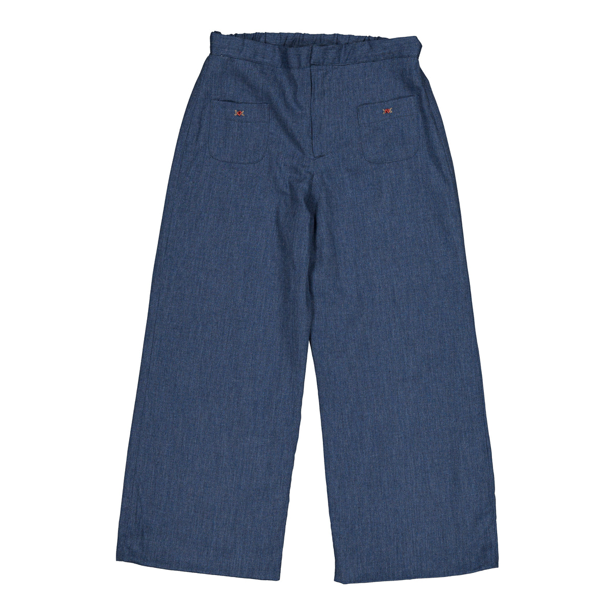 Camilla, girl pants, in Blue denim light herringbone