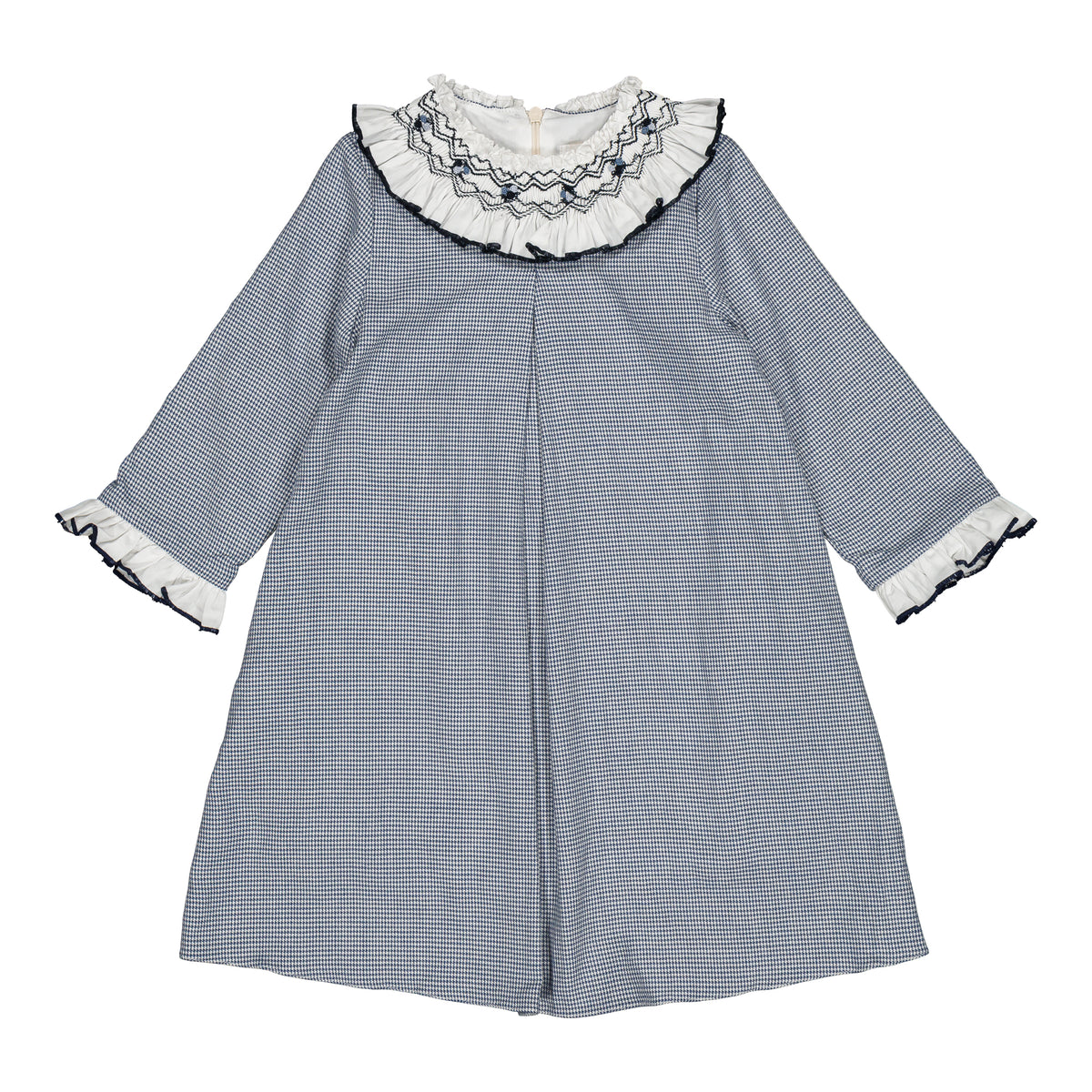 Madeleine, girl dress, in Navy blue houndstooth