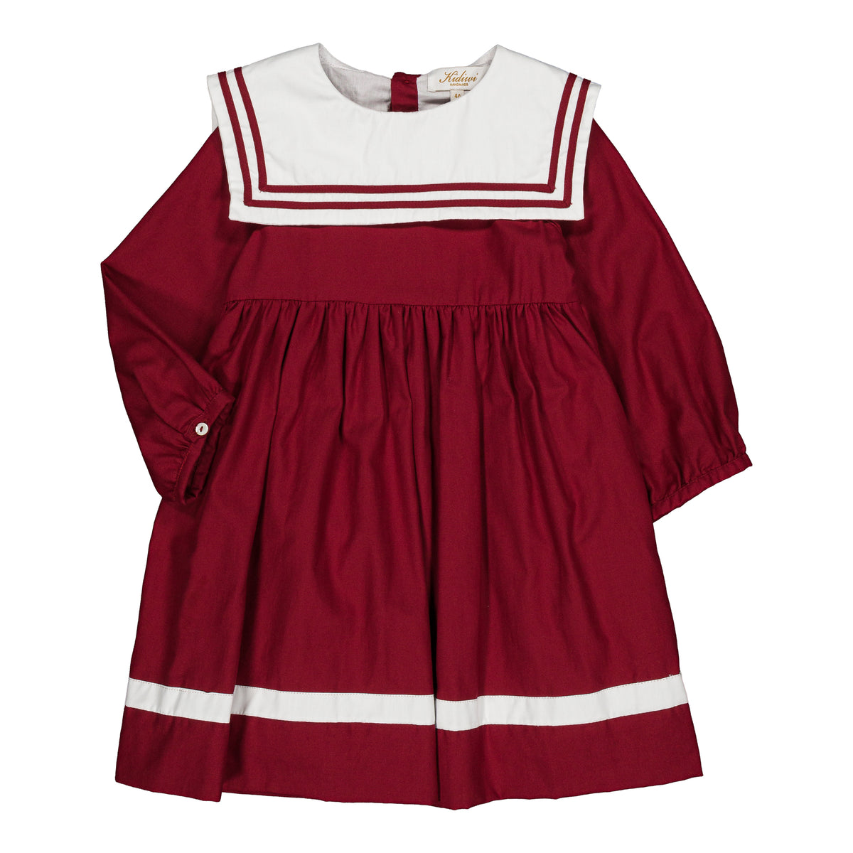 Constantina, girl dress, in Burgundy organic cotton twill