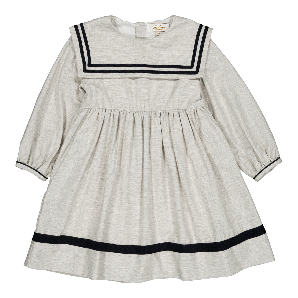 Constantina, girl dress, in Grey melange organic cotton twill