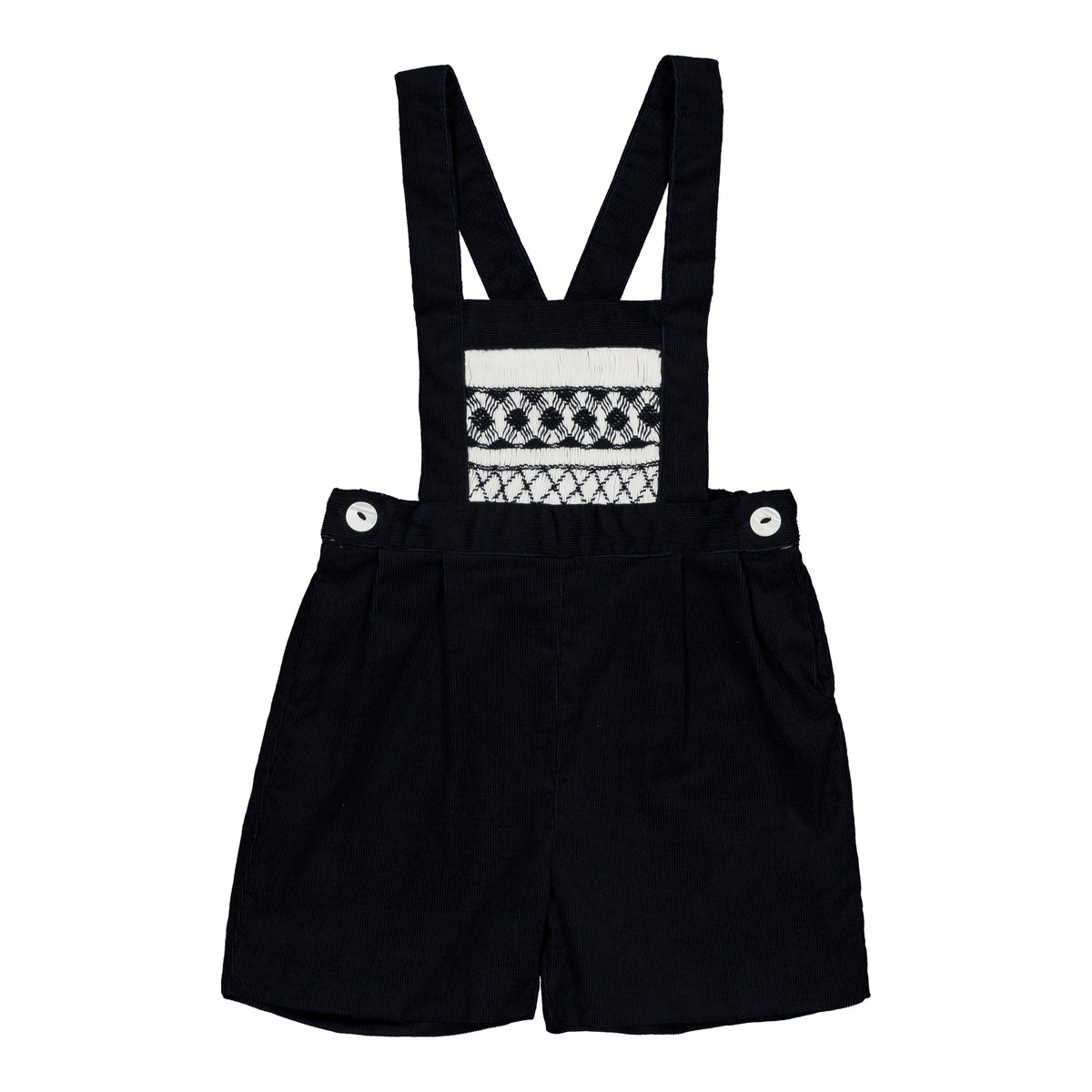 Aurélien, smocked boy dungarees, in Navy corduroy
