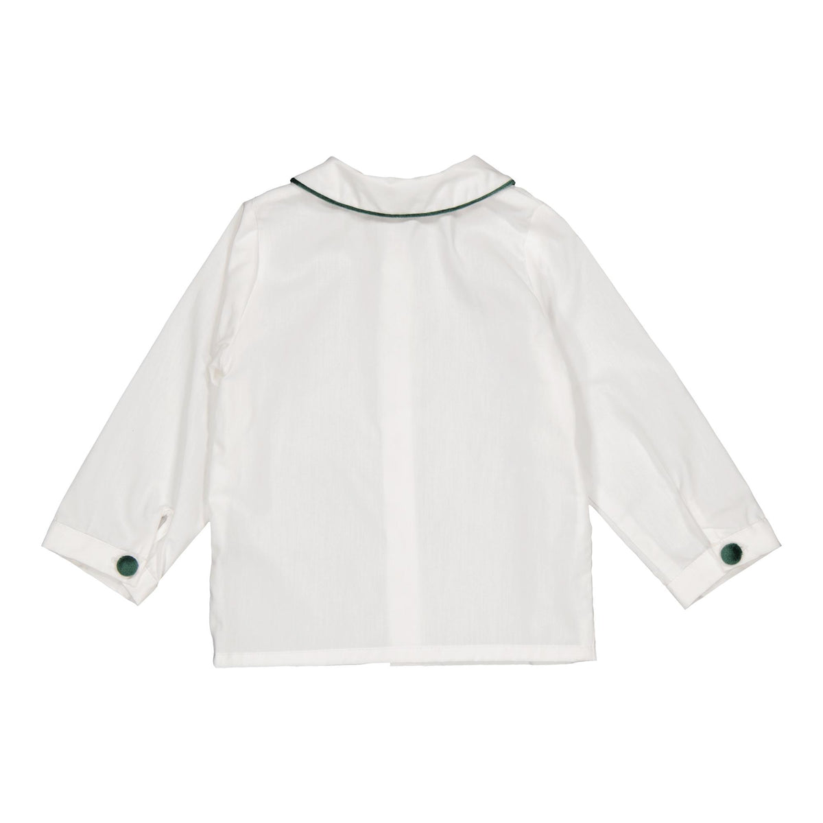 Noa, Boy shirt, in White poplin / Green velvet piping