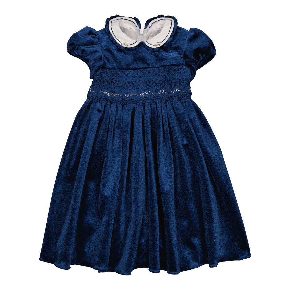 Héloïse, smocked dress, in Navy velvet