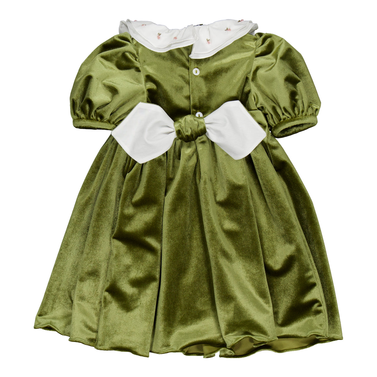 Joséphine, smocked dress, in Olive velvet
