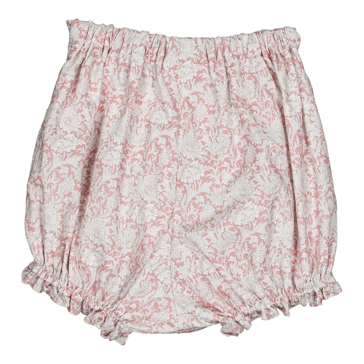 Myrtille, smocked girl bloomer, in Pink rococo print