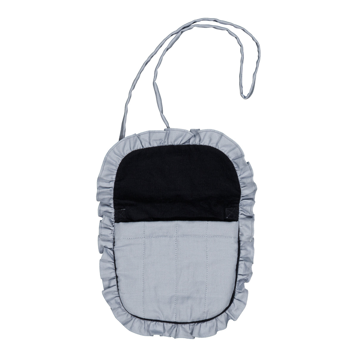 Mimosa, embroidered shoulder bag, in Artic blue organic cotton twill