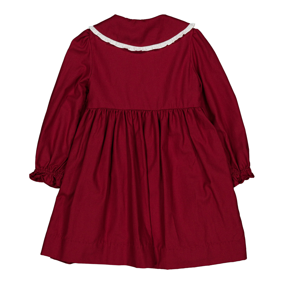 Philippine, smocked girl dress, in Burgundy organic cotton twill