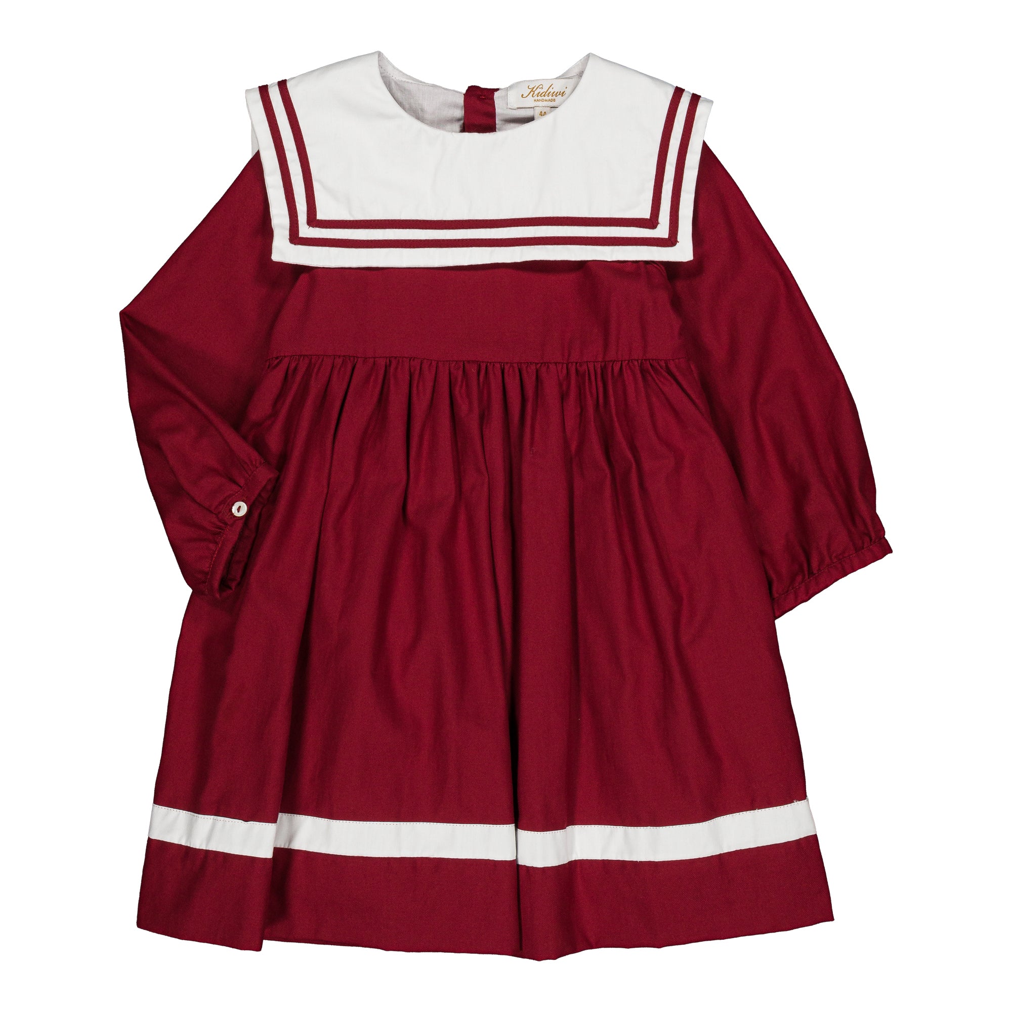 Constantina, girl dress, in Burgundy organic cotton twill