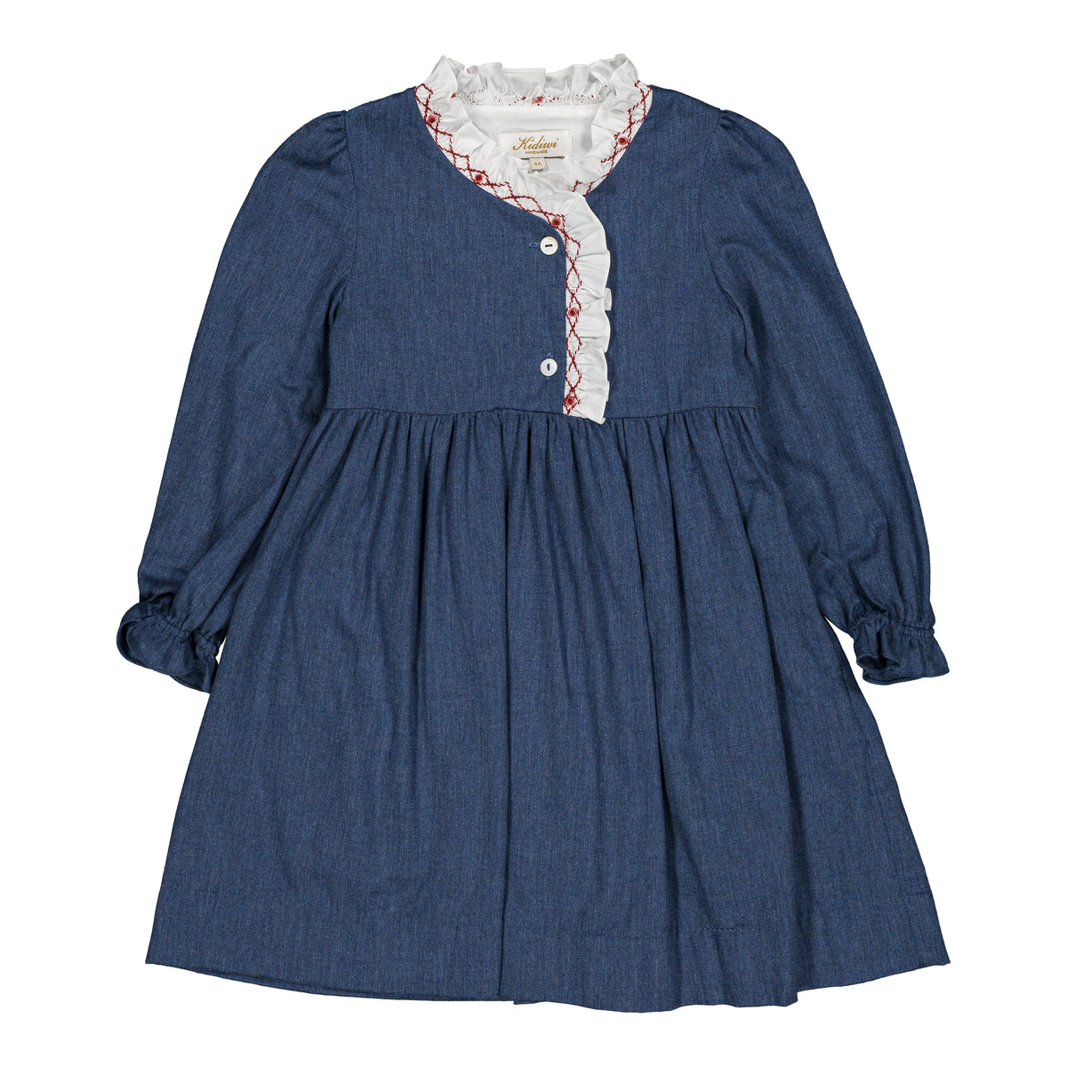 Babeth, girl dress, in Blue denim light herringbone