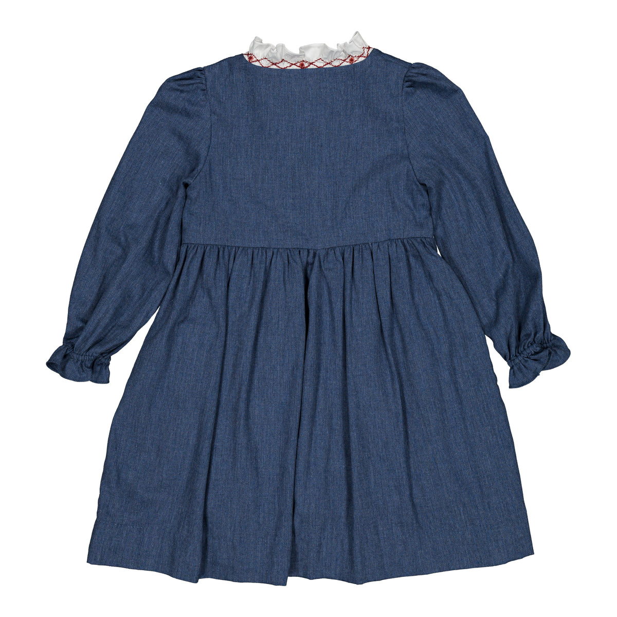 Babeth, girl dress, in Blue denim light herringbone