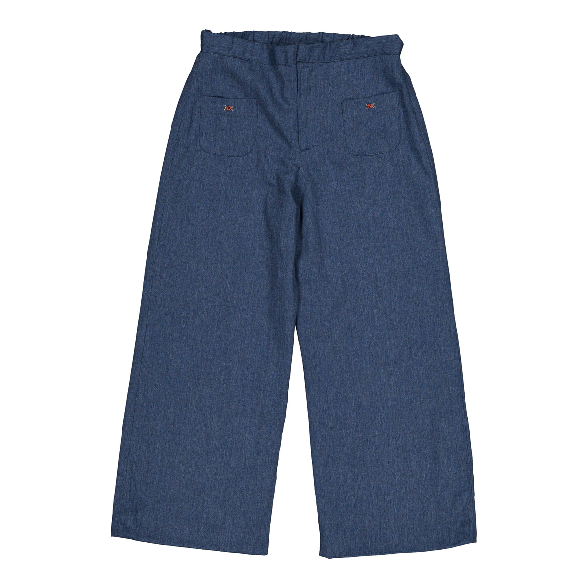 Camilla, girl pants, in Blue denim light herringbone