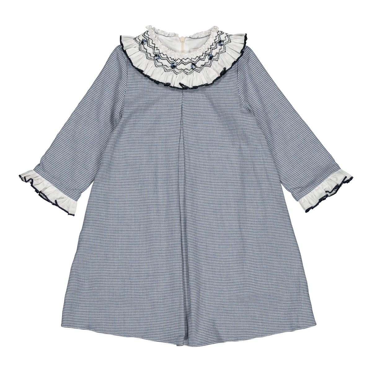 Madeleine, girl dress, in Navy blue houndstooth