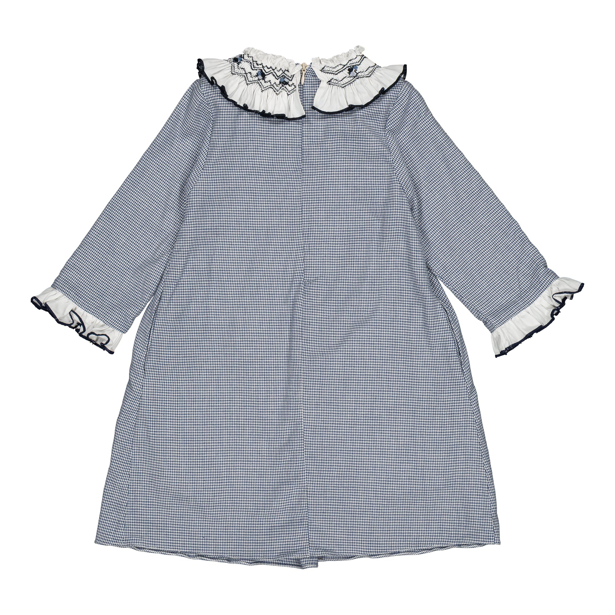 Madeleine, girl dress, in Navy blue houndstooth