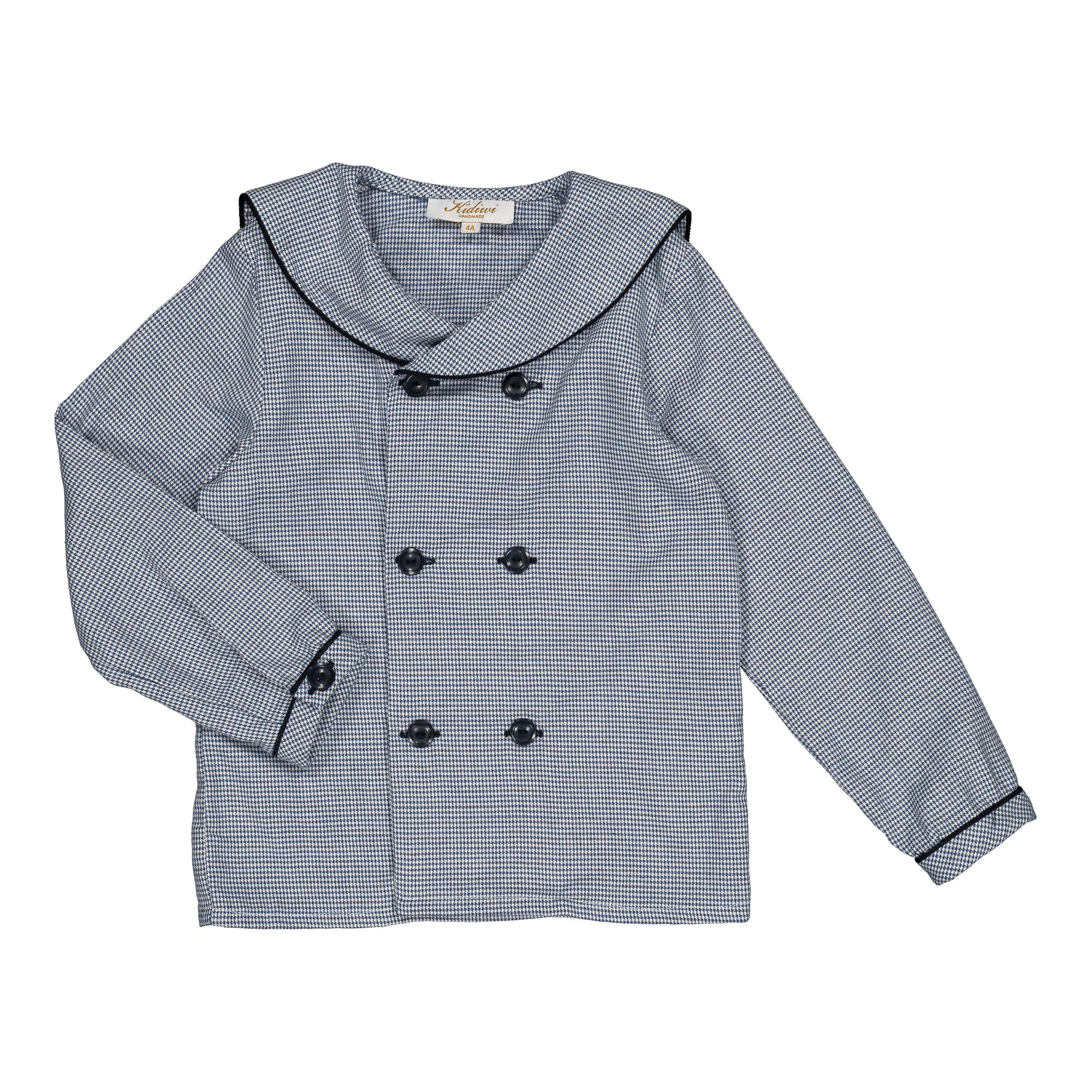 Ambroise, boy shirt, in Navy blue houndstooth