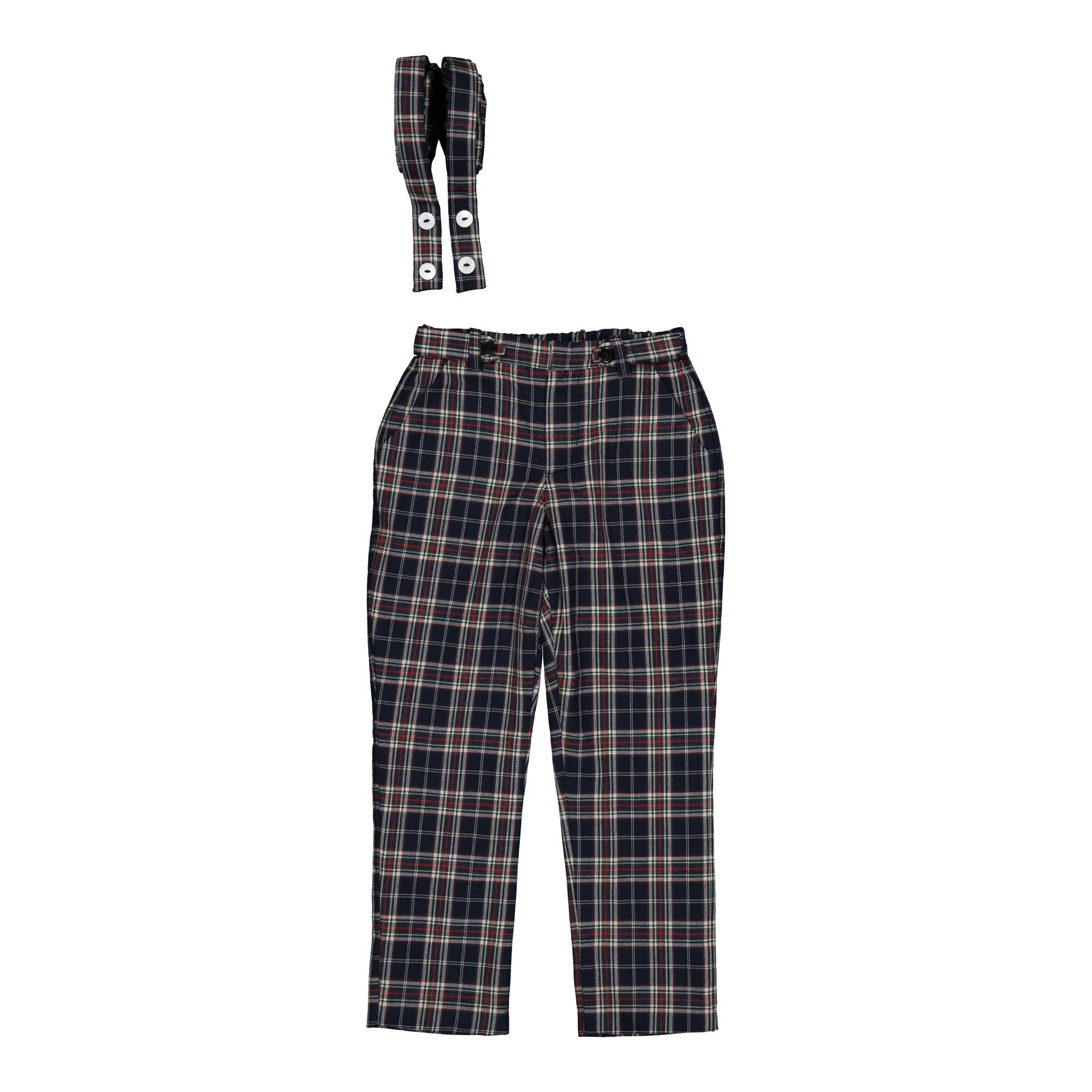 Bertrand, boy trousers, in navy blue and red burgundy tartan