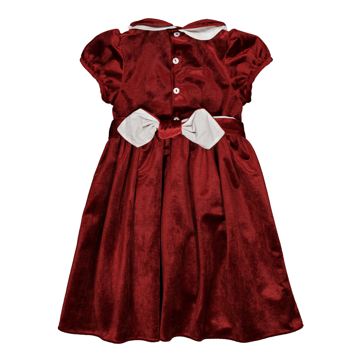 Mathilde, smocked girl dress, in Burgundy velvet