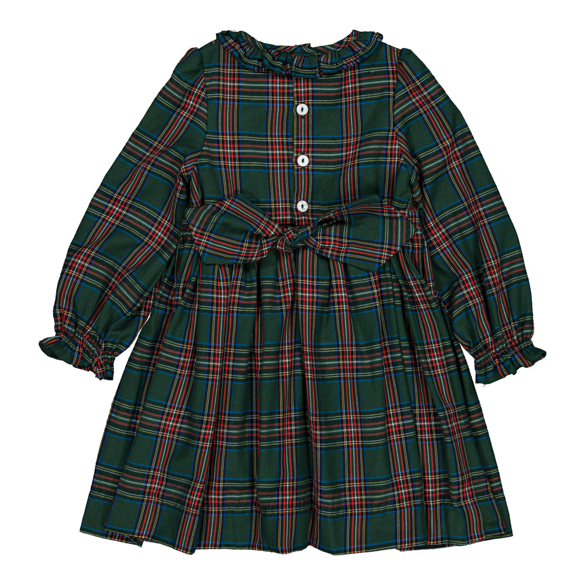 Hars ML, smocked girl dress, in Emerald green tartan