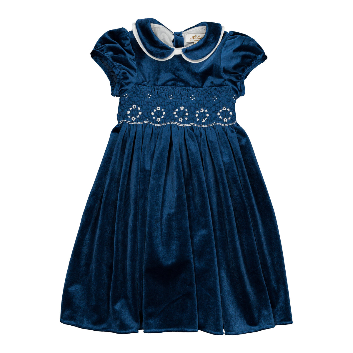Mathilde, smocked girl dress, in Navy velvet