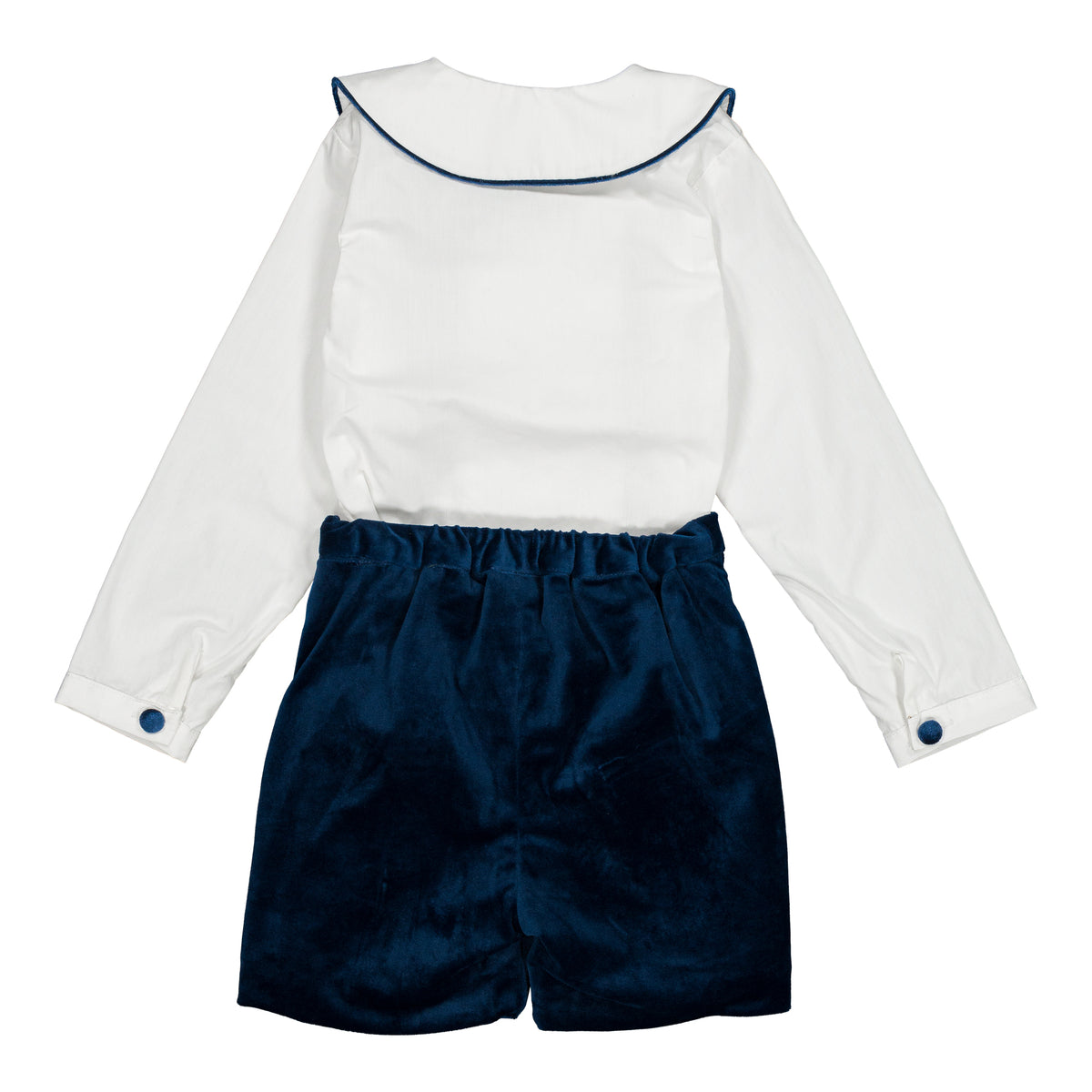 Bartholomé, boy set, in White poplin & Navy velvet
