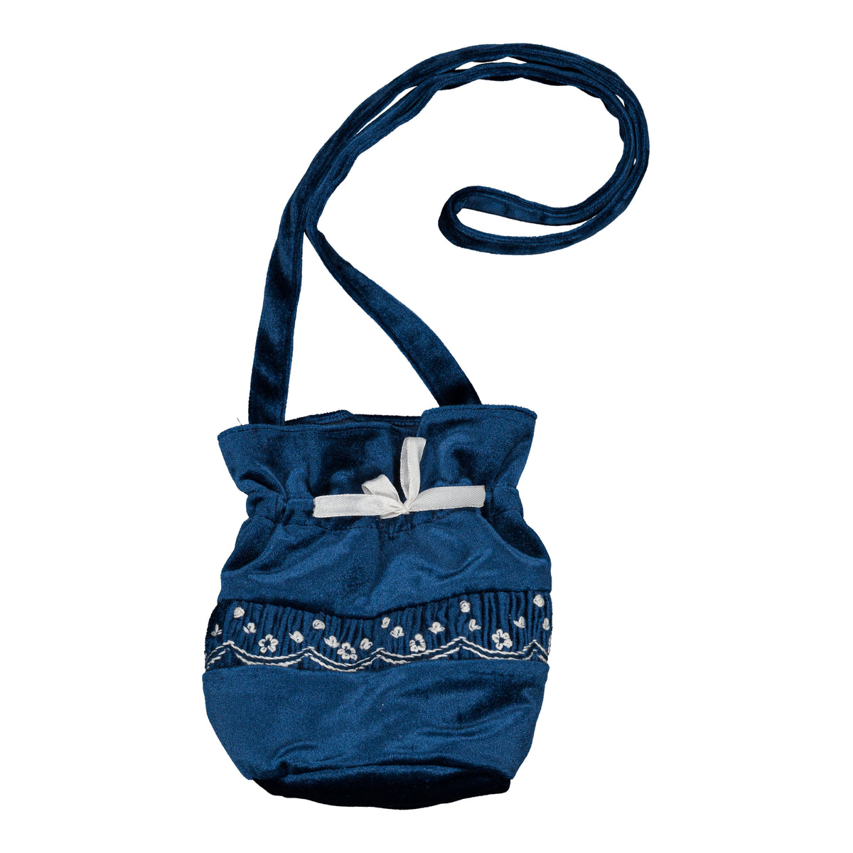 Trésor, smocked purse bag, in Navy velvet