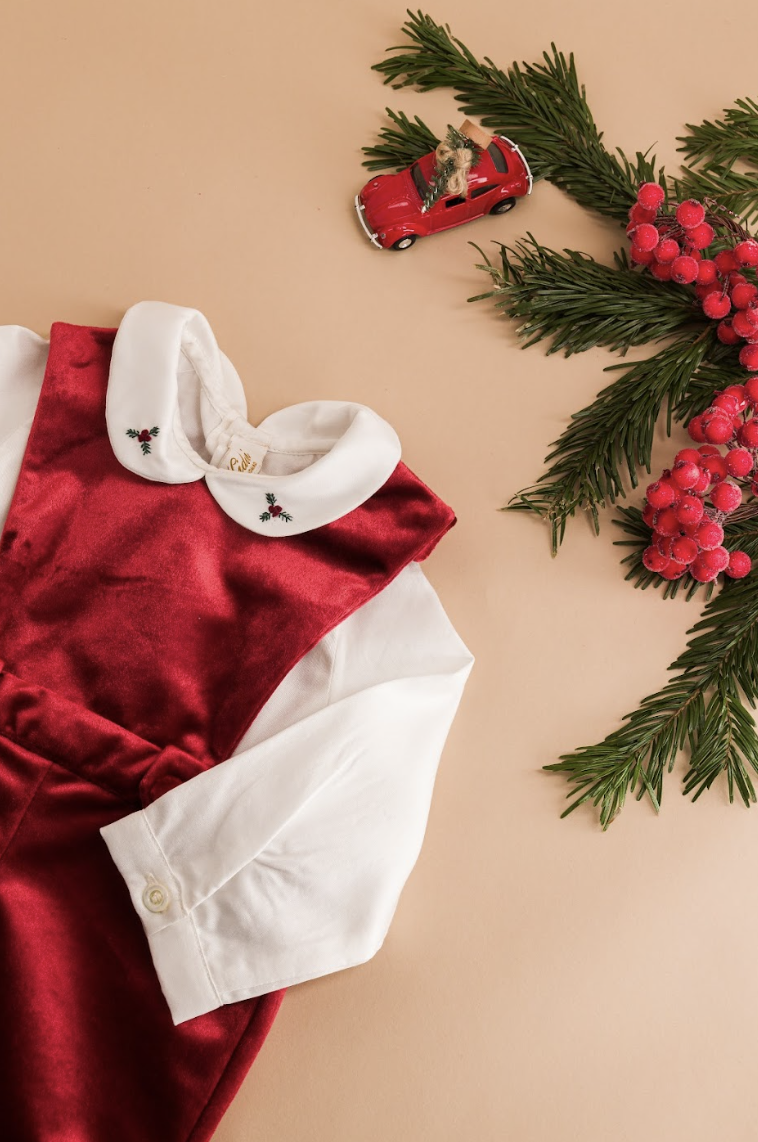 Léonard, romper, in Burgundy velvet