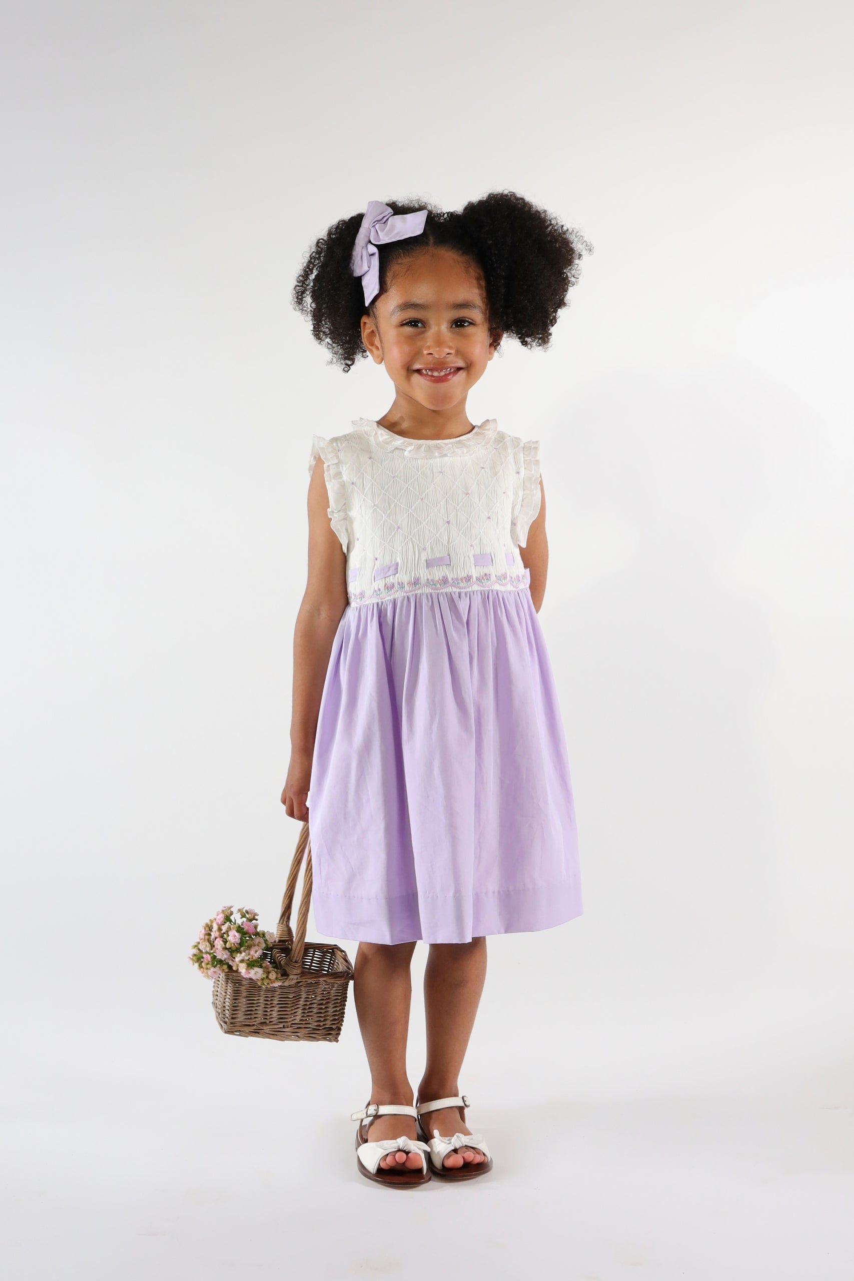 Abigaïl, robe smockée, en popeline lilas