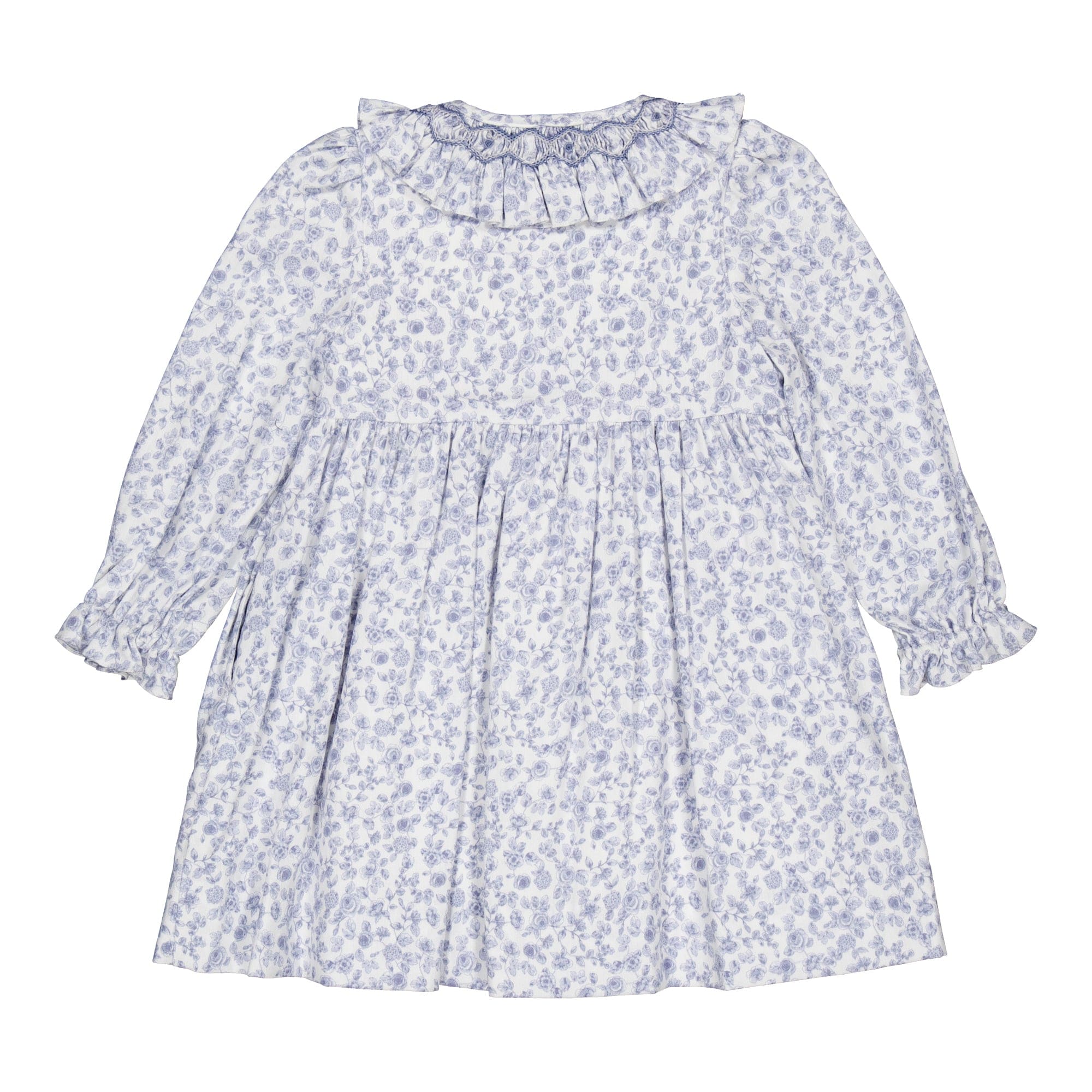 Adeline, robe smockée imprimé Blue garden