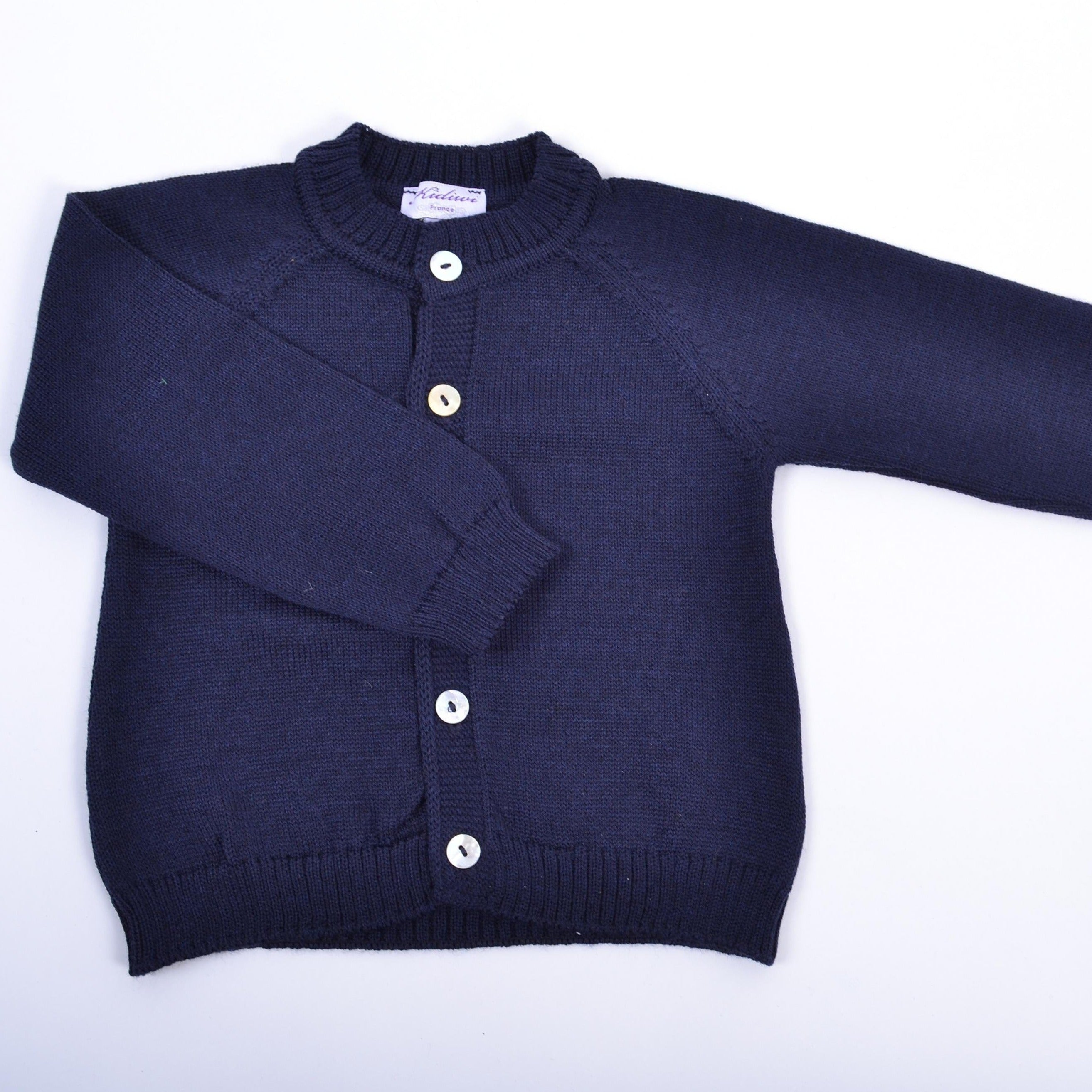 Alenza, RoundAlenza, Gilet col rond 100% laine mérinos, Marine - neck cardigan 100% merinos wool, Marine