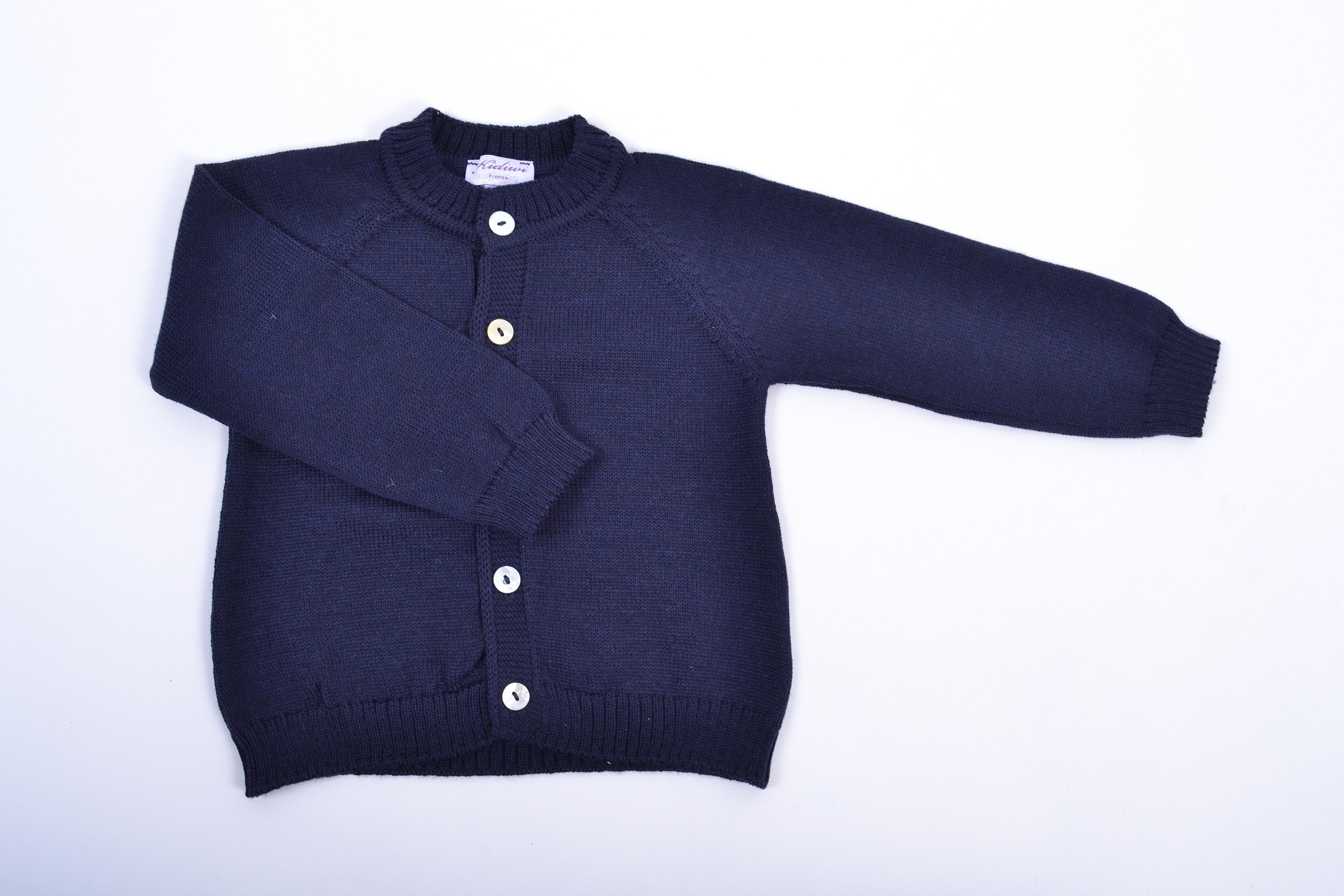 Alenza, RoundAlenza, Gilet col rond 100% laine mérinos, Marine - neck cardigan 100% merinos wool, Marine