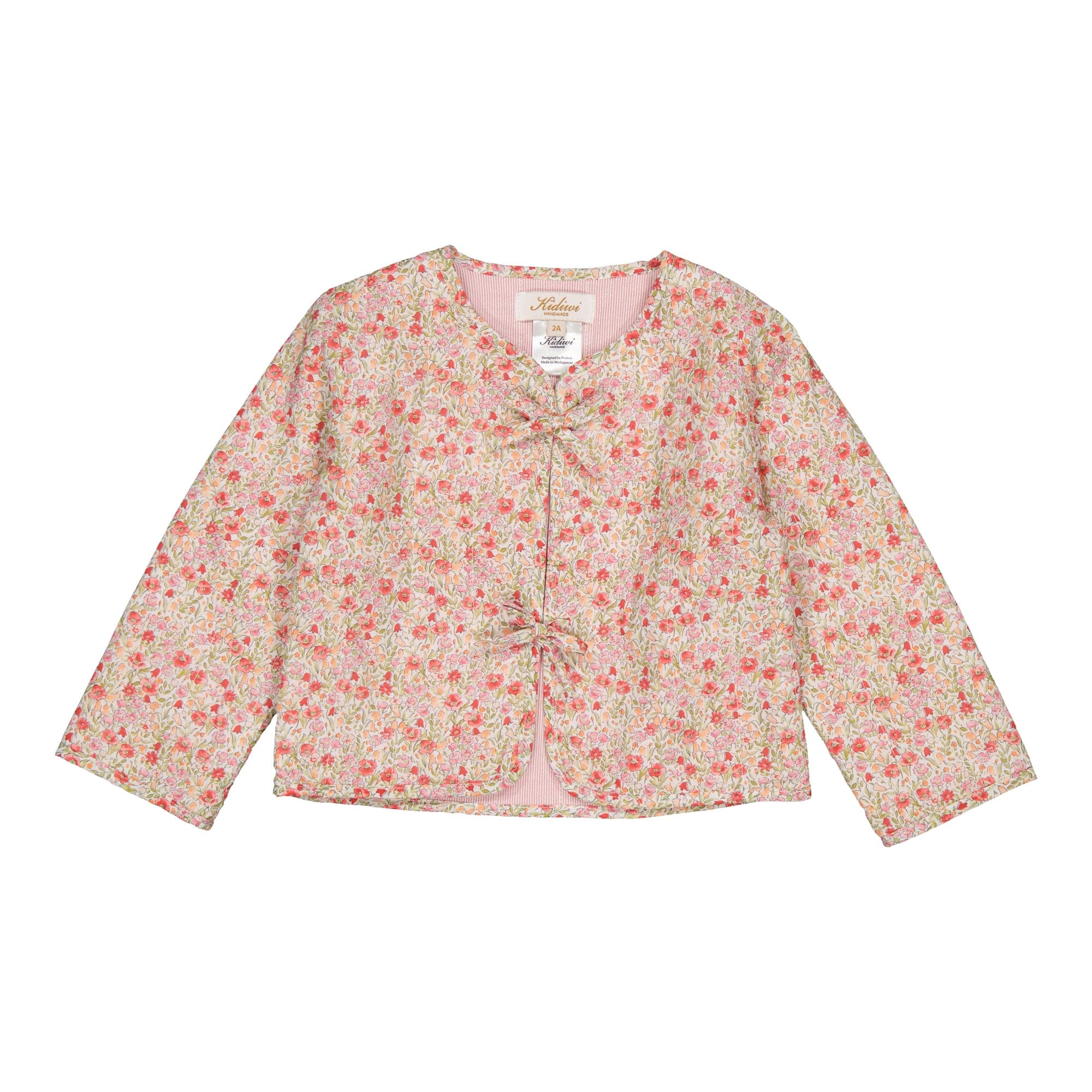 Aloïs, veste matelassée imprimé rouge vif et petites rayures en seersucker Magenta