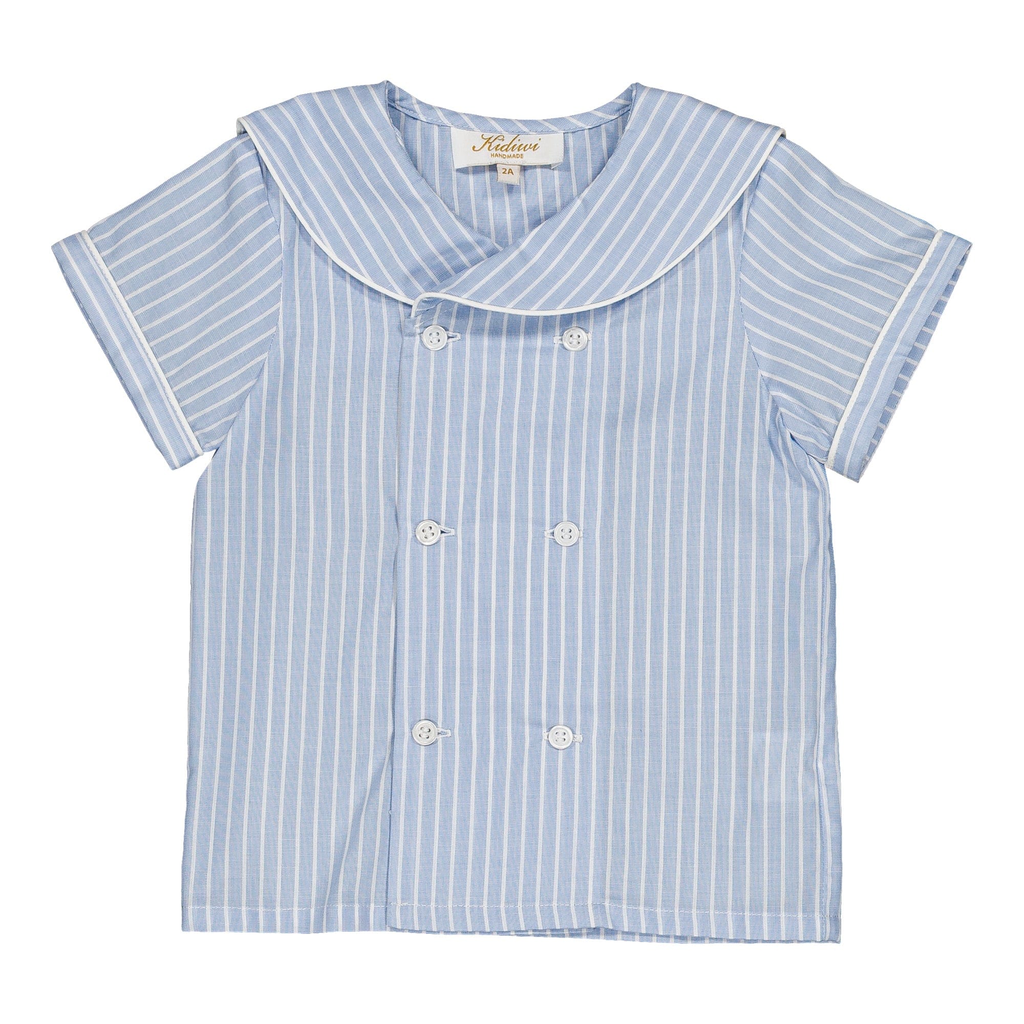 Ambroise, chemise garçon, à rayures bleu bleuet