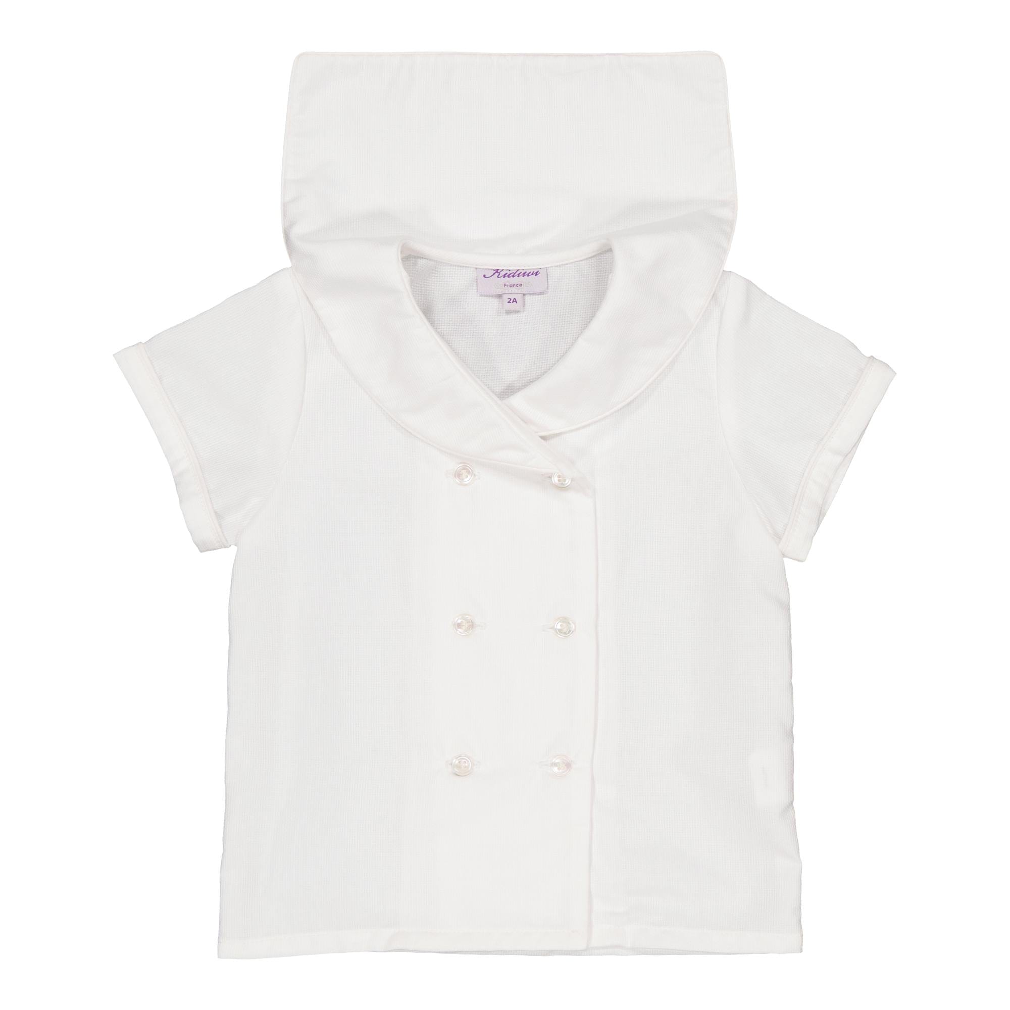 Ambroise, chemise garçon, en piqué de coton blanc TPQ02 - Piqué de coton blanc