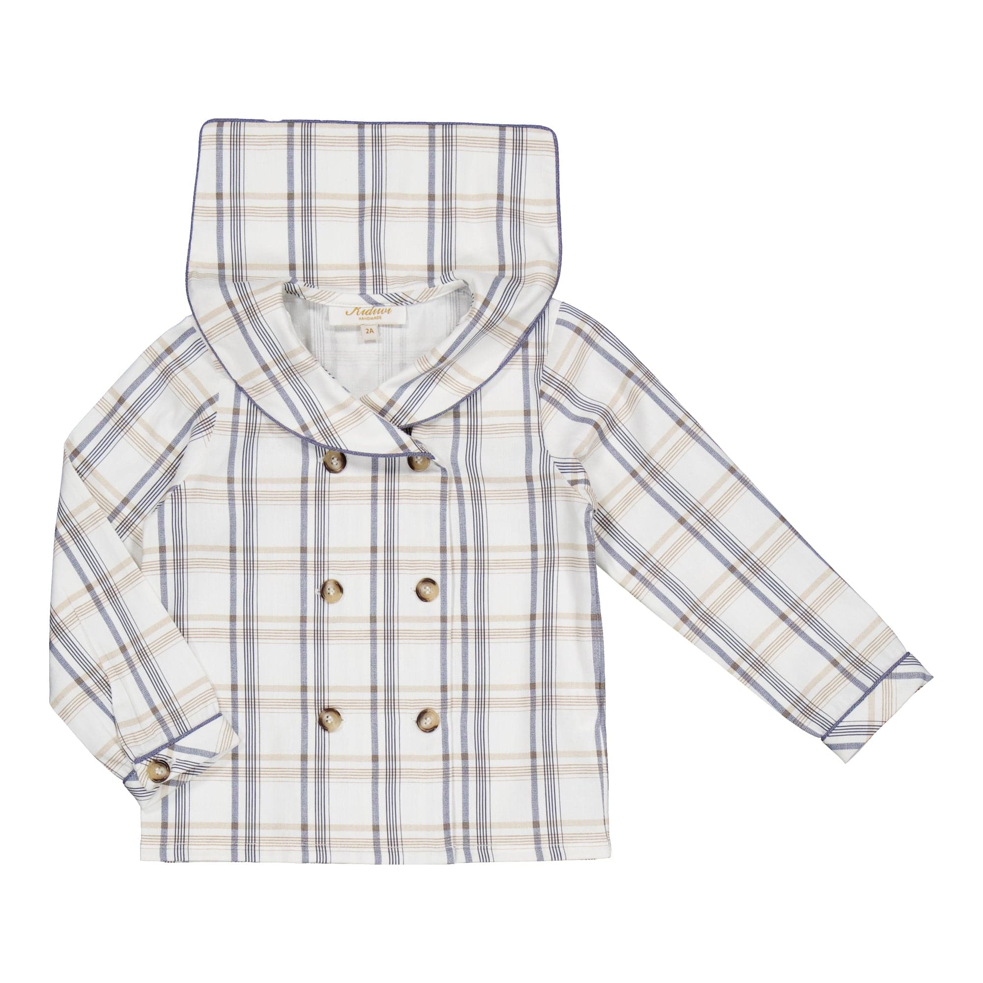 Ambroise, chemise garçon en tartan beige/marine