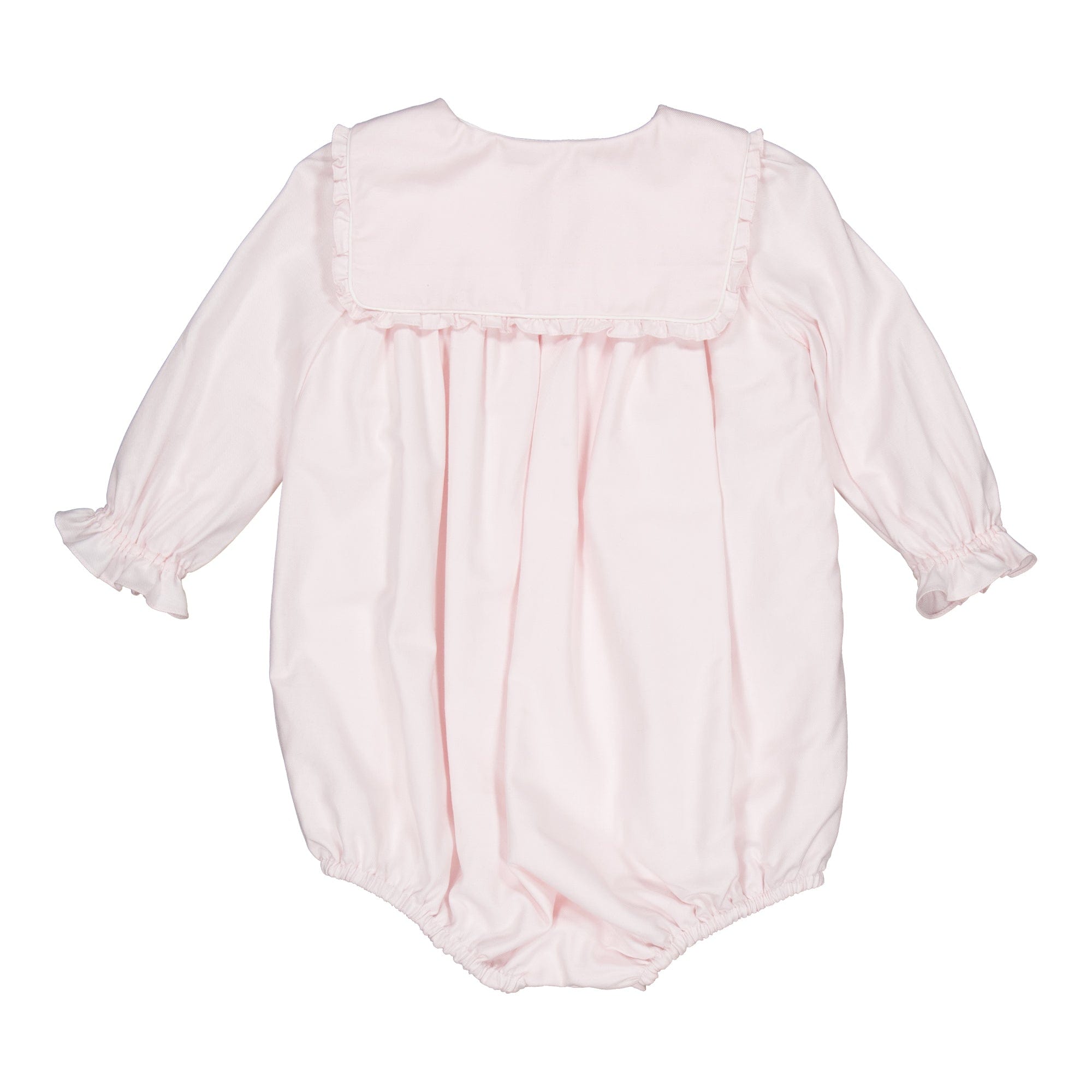 Ambroisinette, barboteuse smockée en twill de coton rose pâle