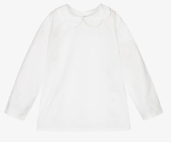 Anastasia, Girl's long-sleeved blouse, scalloped collar, in White poplin