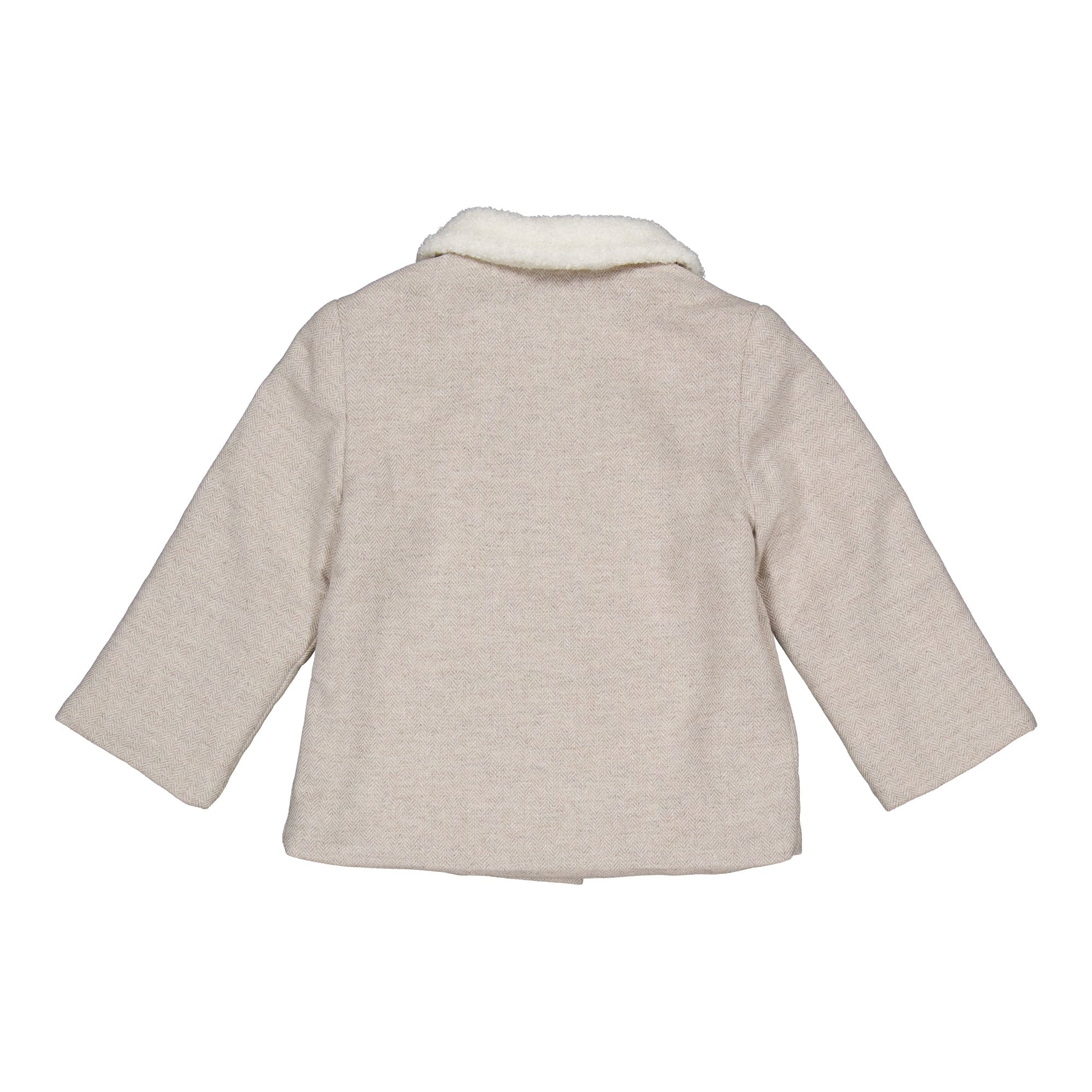 Anselme, veste en laine beige à chevrons, doublée de fourrure synthétique