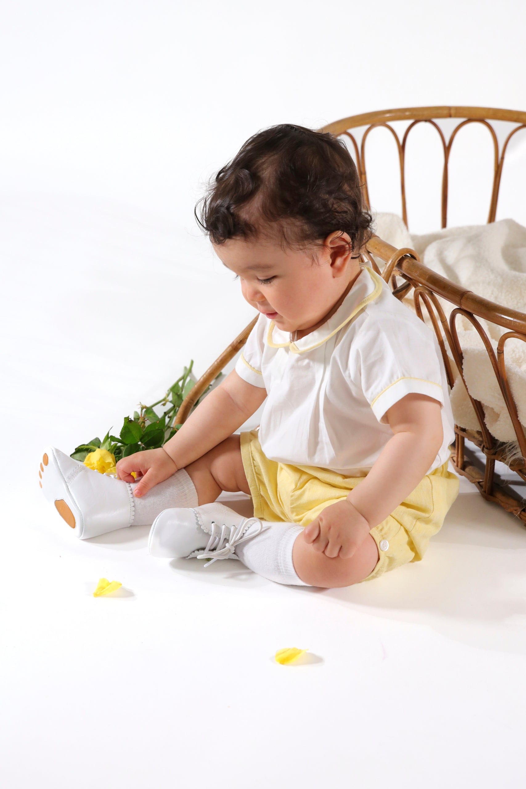 Barnabé, ensemble pour bébé garçon, en coton-lin jaune