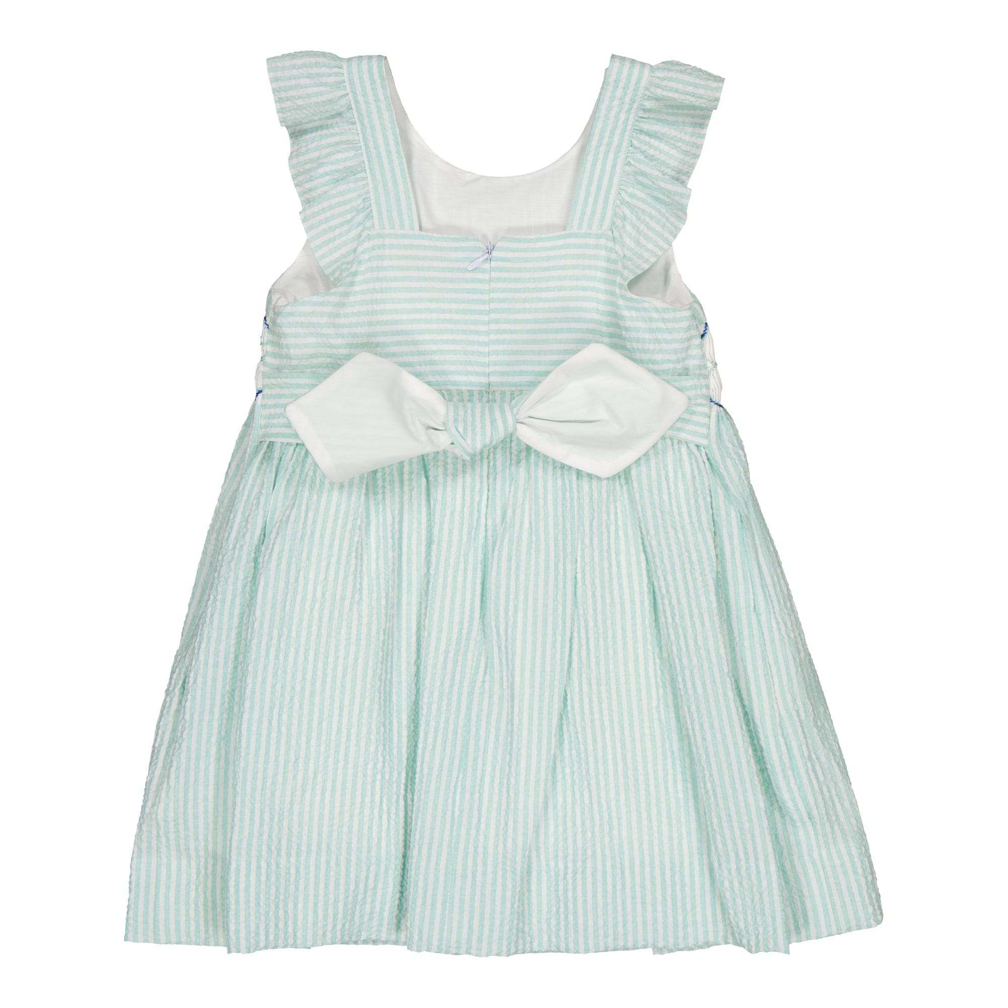 Bégonia, robe à smocks, en seersucker aqua