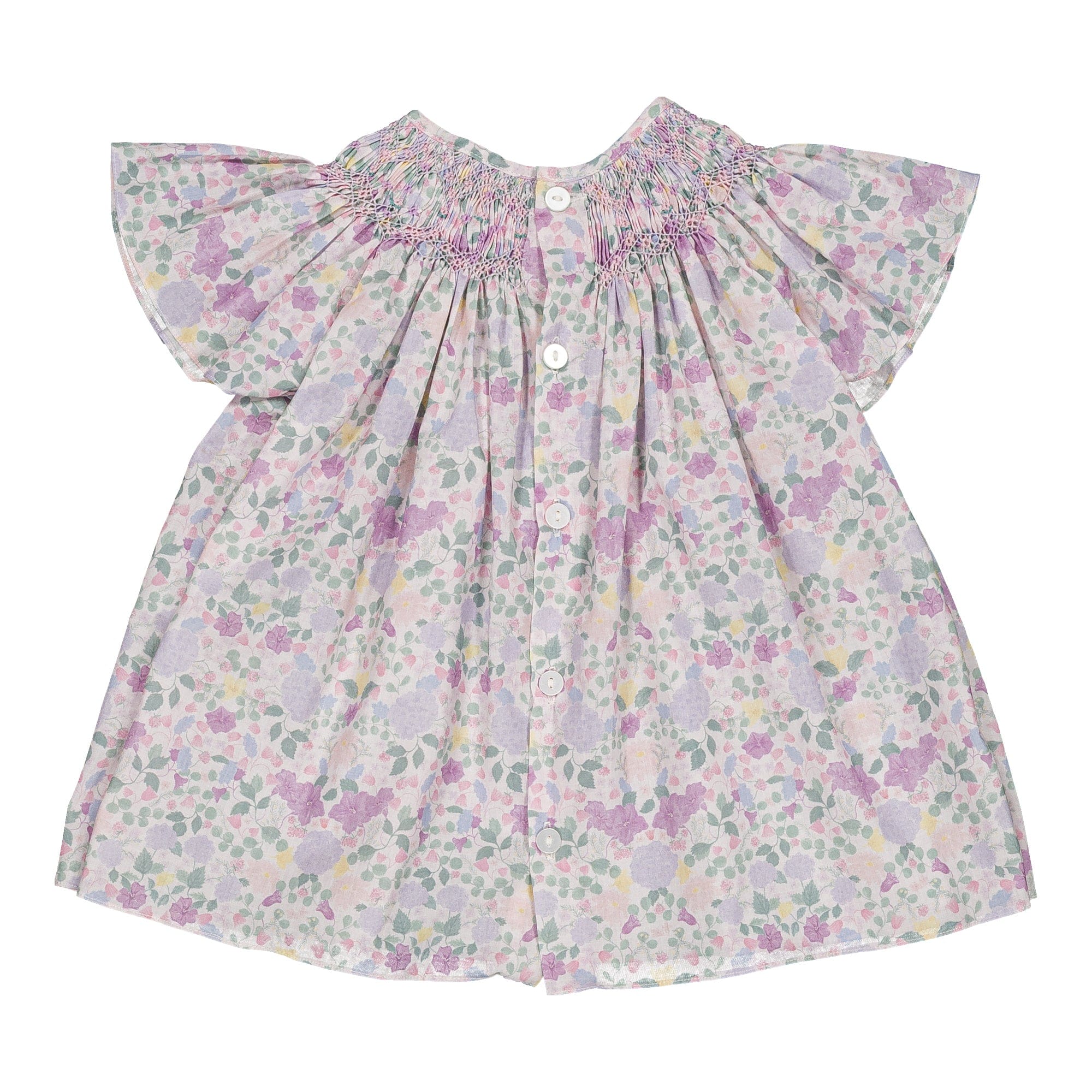 Bergénie, smocked girl blouse, in Exclusive Lilac and pink garden print