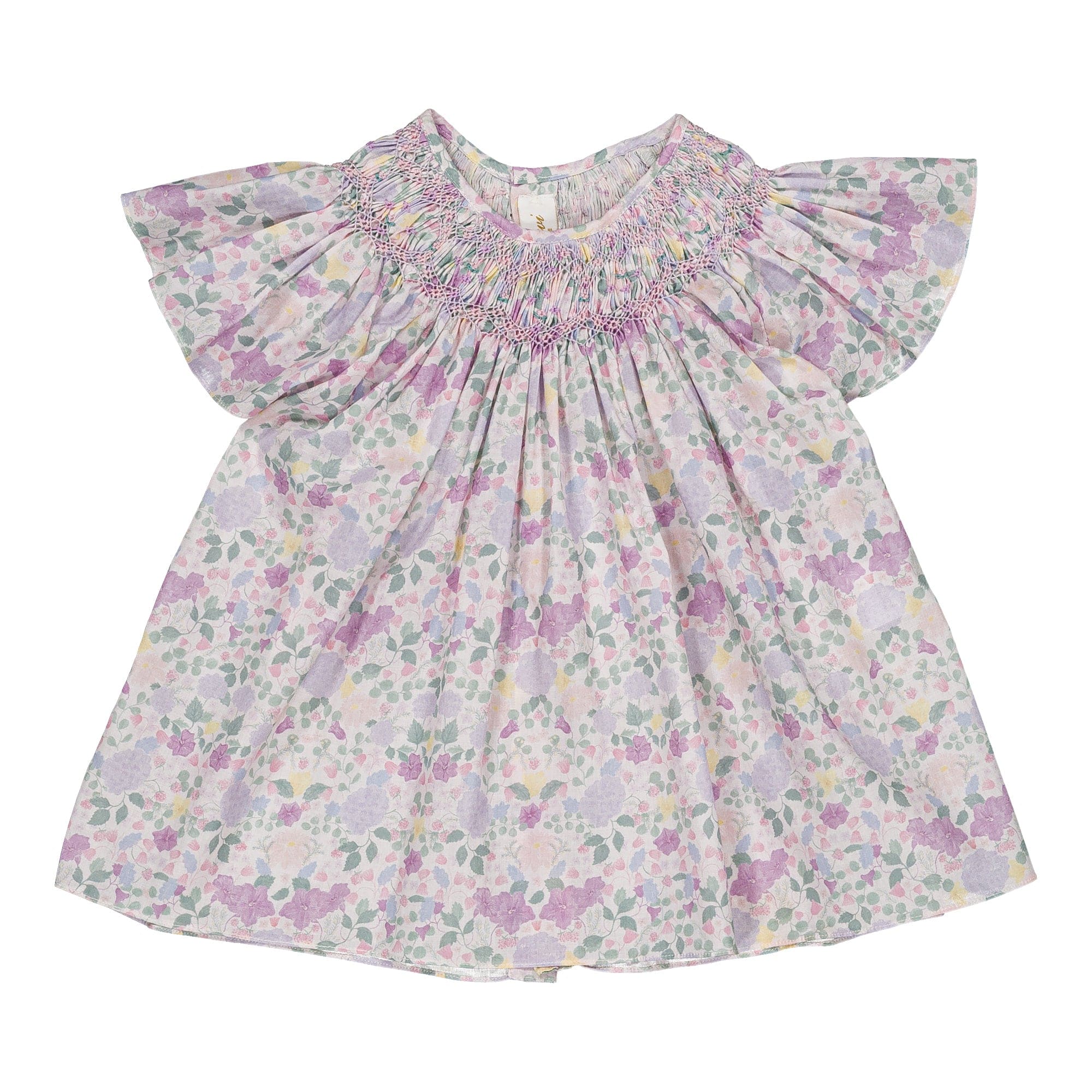 Bergénie, smocked girl blouse, in Exclusive Lilac and pink garden print
