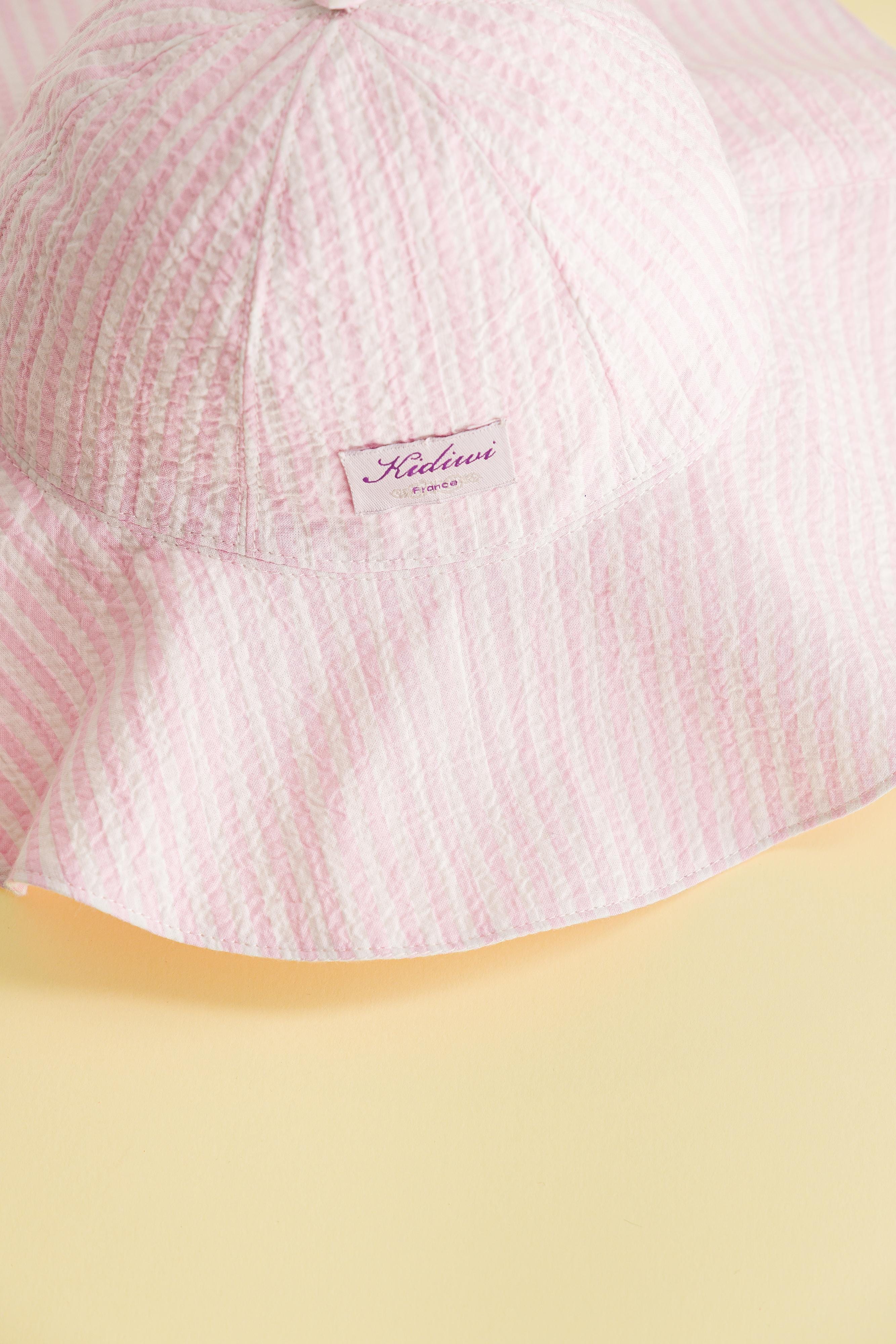 Bob, chapeau en coton, rayures rose et blanc en seersucker