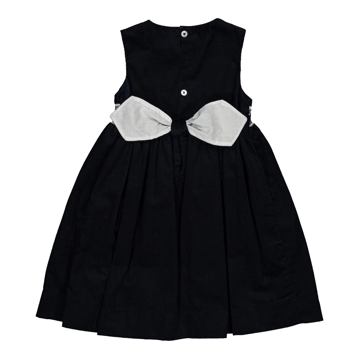 Carmine, Robe chasuble smockée pour fille en velours côtelé bleu marine