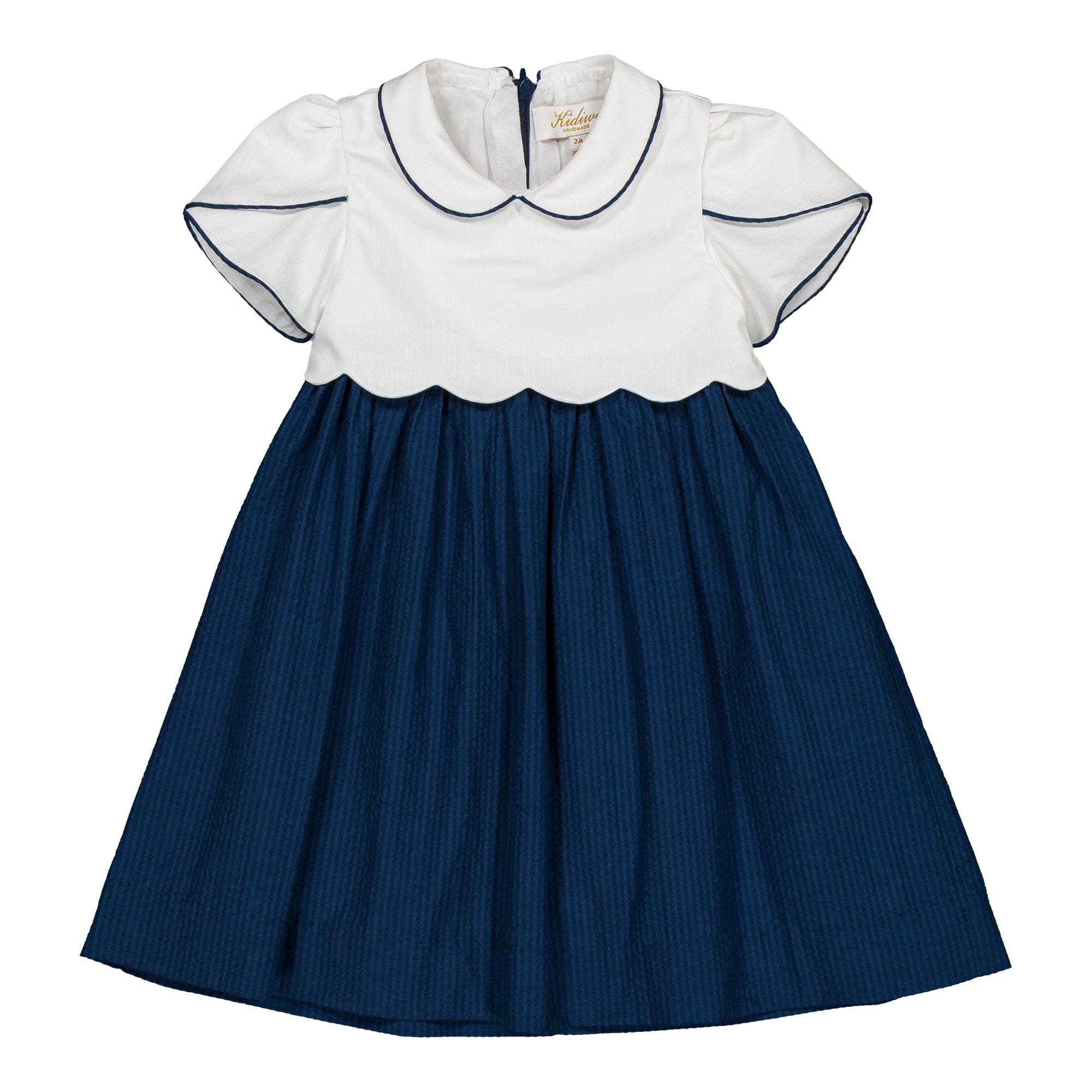 Célestine, robe, en seersucker bleu marine