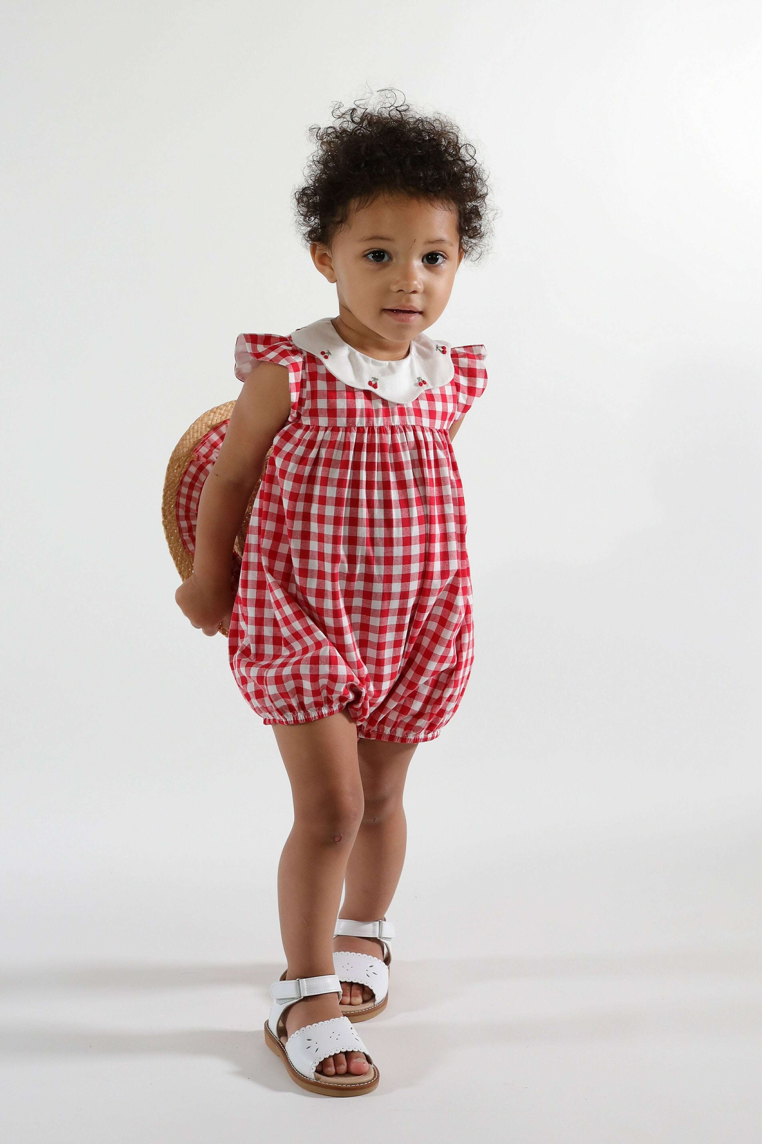 Charlotte, girl romper, in Medium red gingham