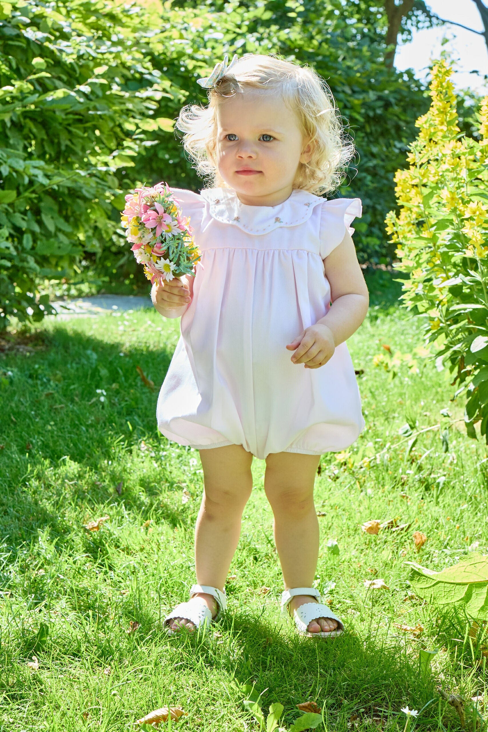Charlotte, girl romper, in Pink piqué